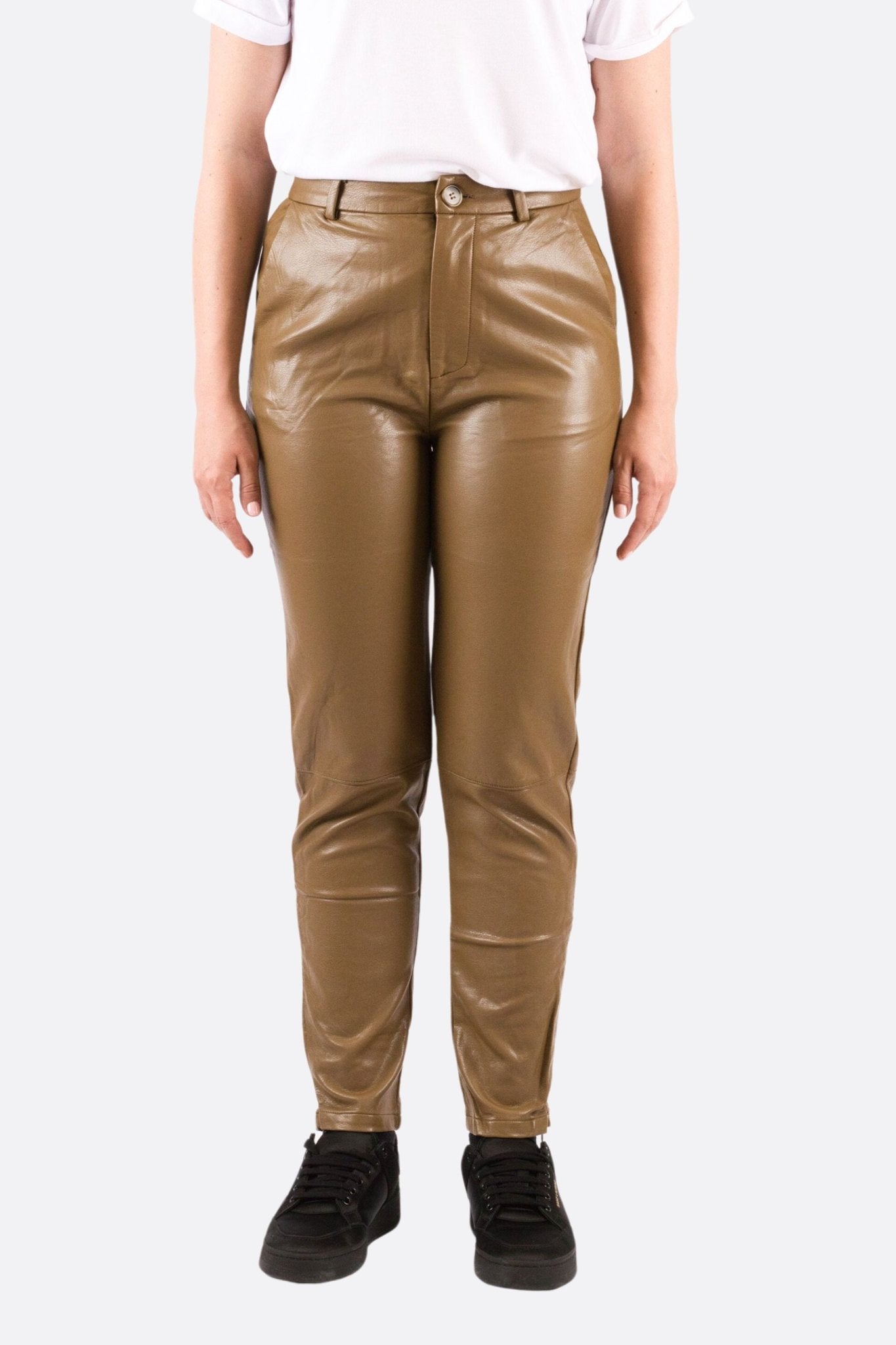 Pantalon en simili cuir camel à coupe ajustée - MISCIANO