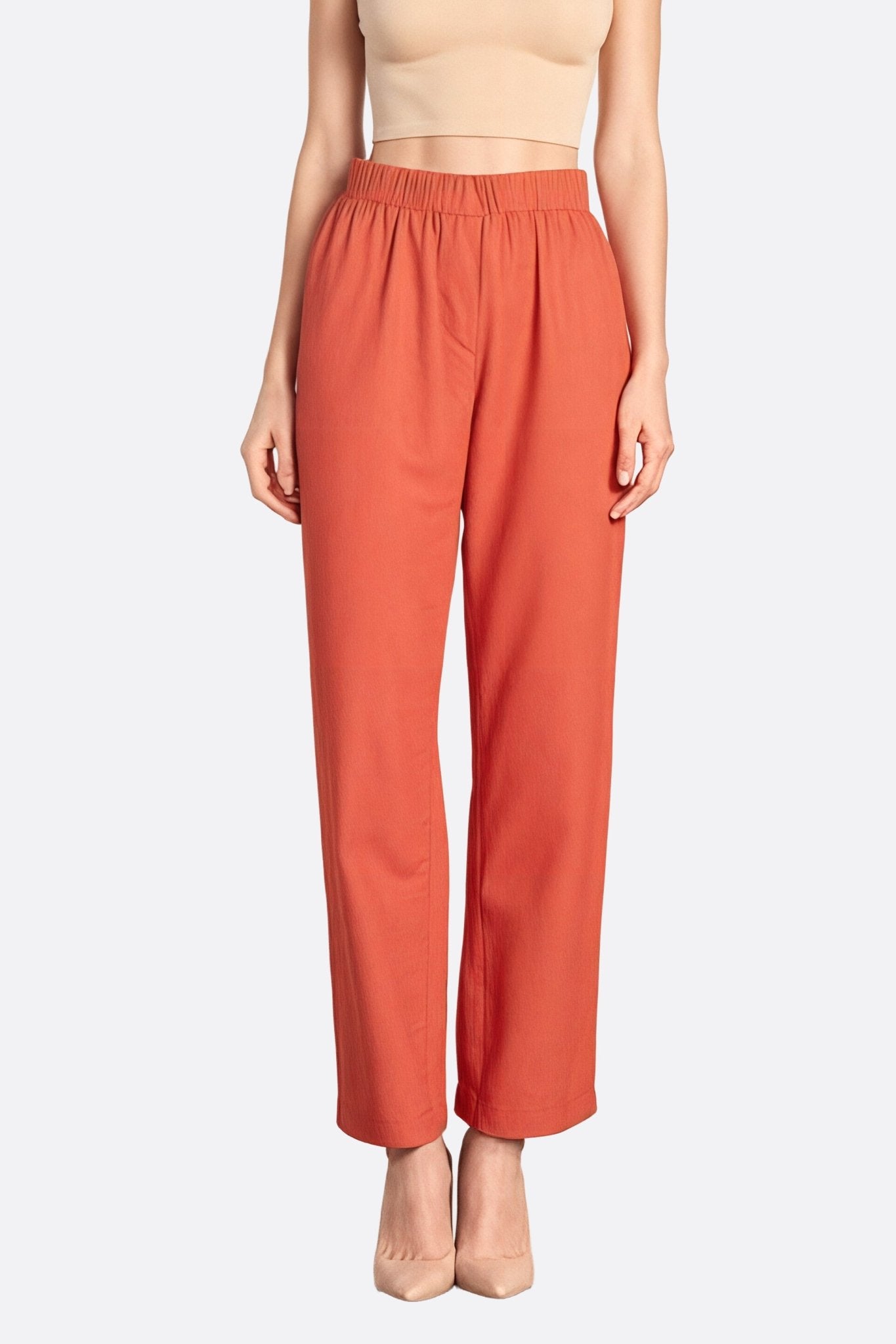 Pantalon fluide rouge terracotta en lin - MISCIANO