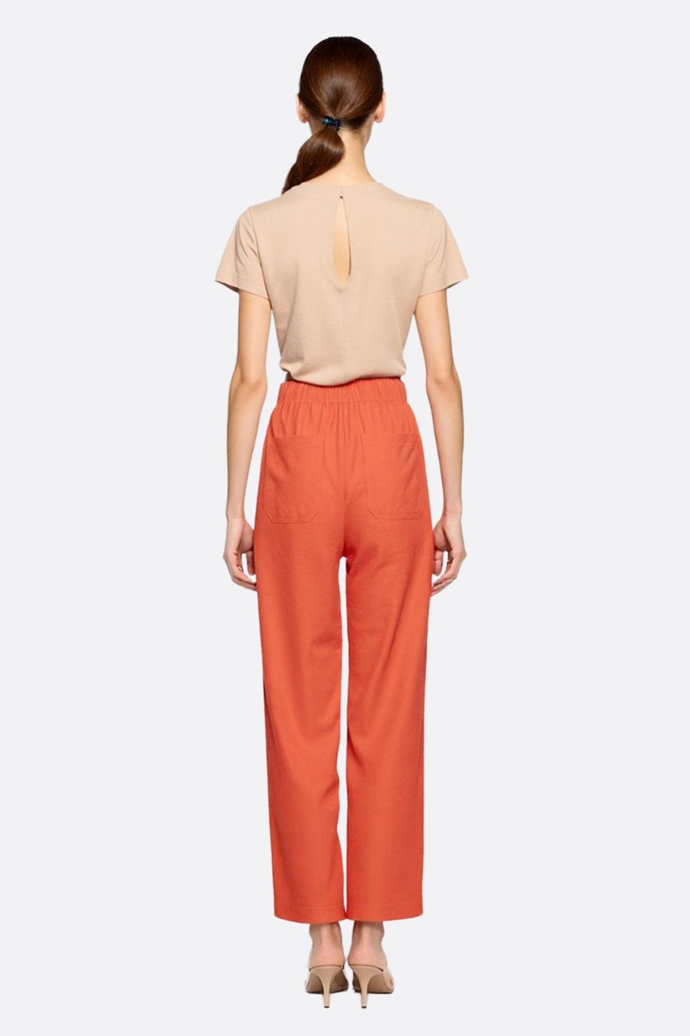 Pantalon fluide rouge terracotta en lin - MISCIANO