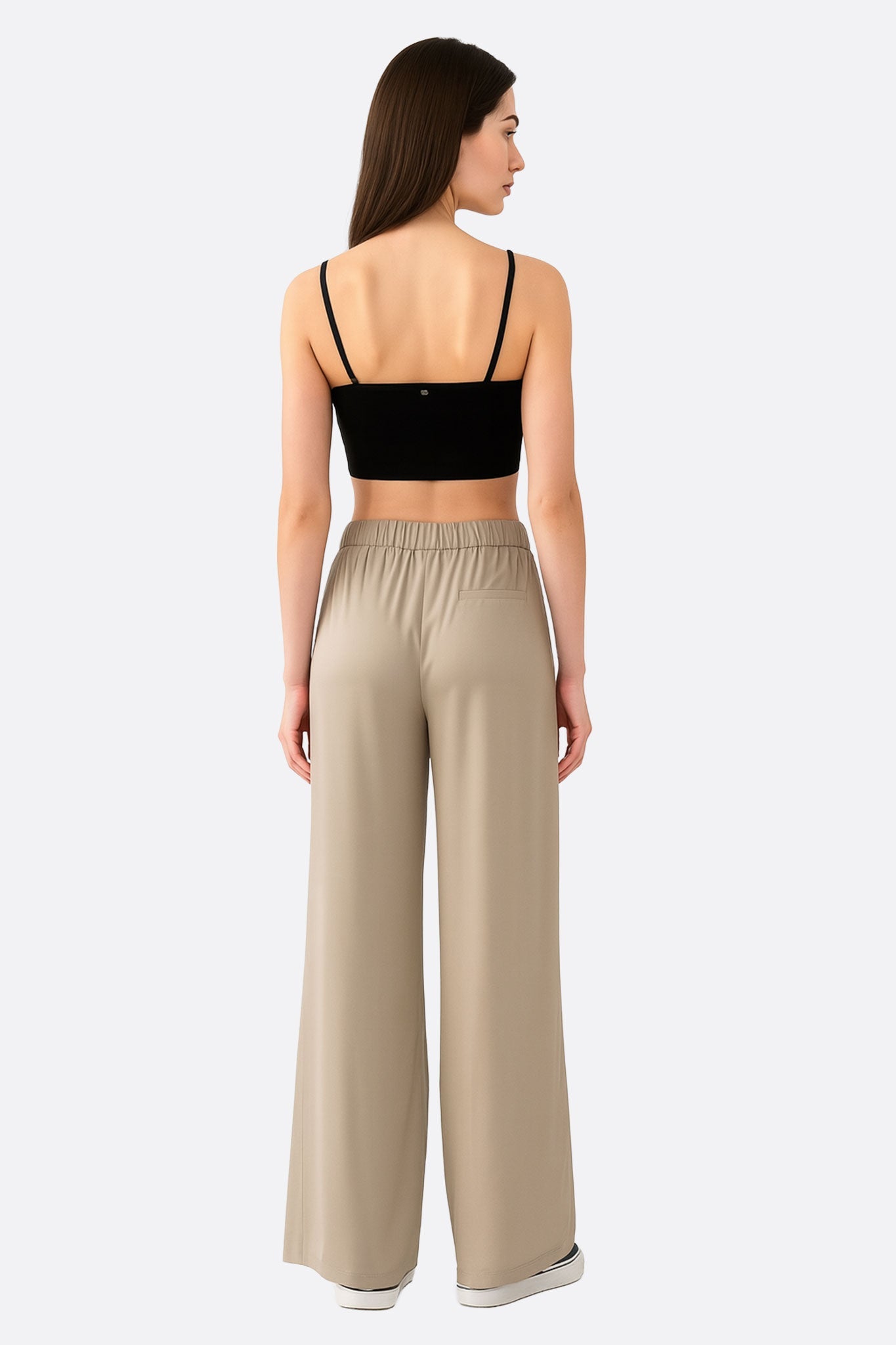 Pantalon large décontracté beige à bandes contrastantes blanches - MISCIANO