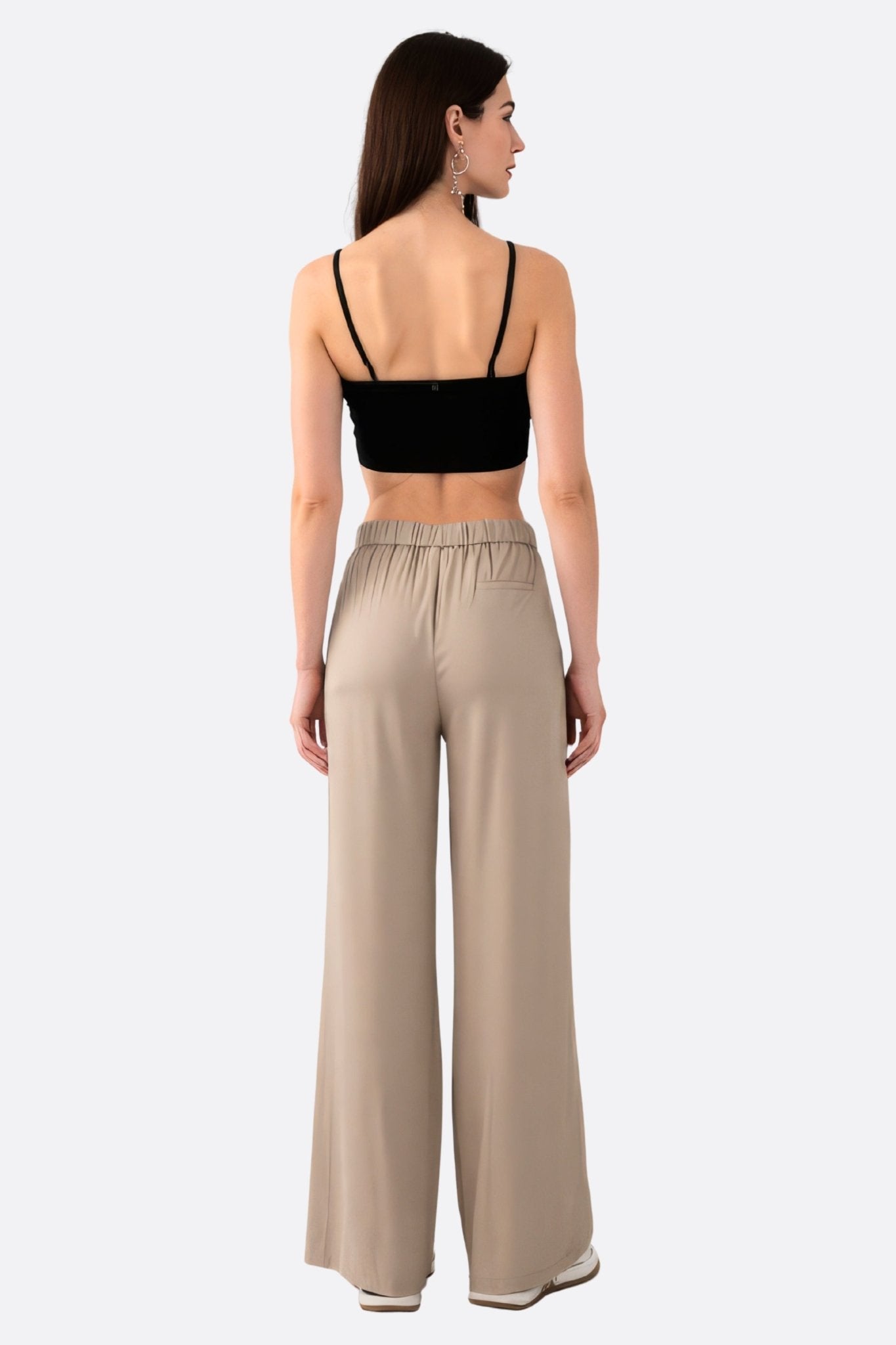 Pantalon large décontracté beige à bandes contrastantes blanches - MISCIANO