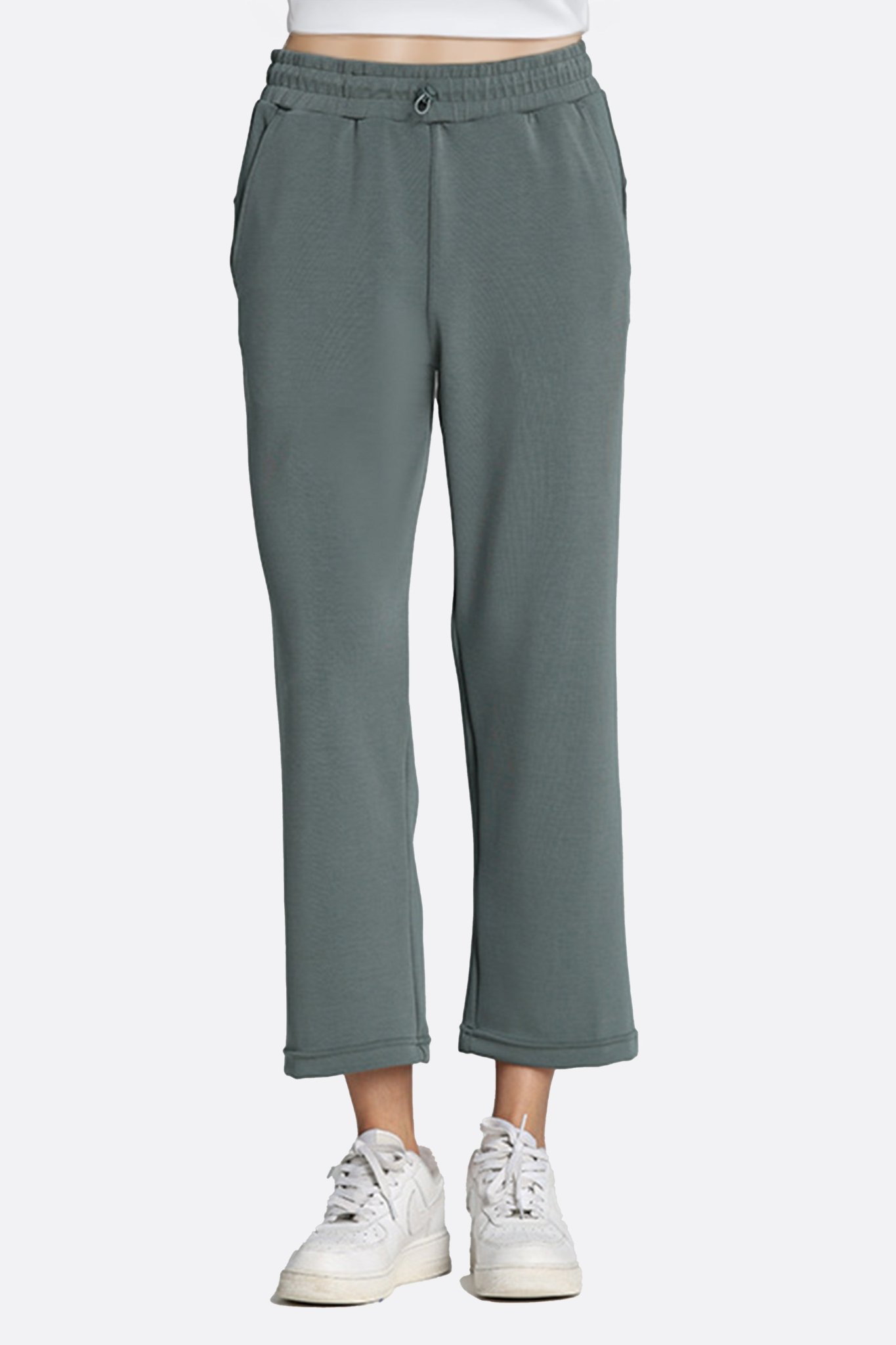 Pantalon large vert en tissu technique à coupe 7/8 - MISCIANO