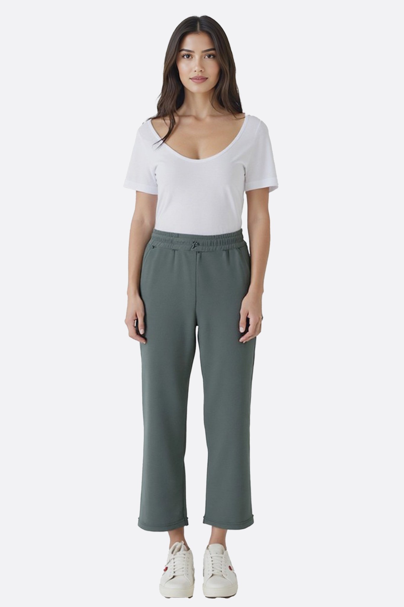 Pantalon large vert en tissu technique à coupe 7/8 - MISCIANO
