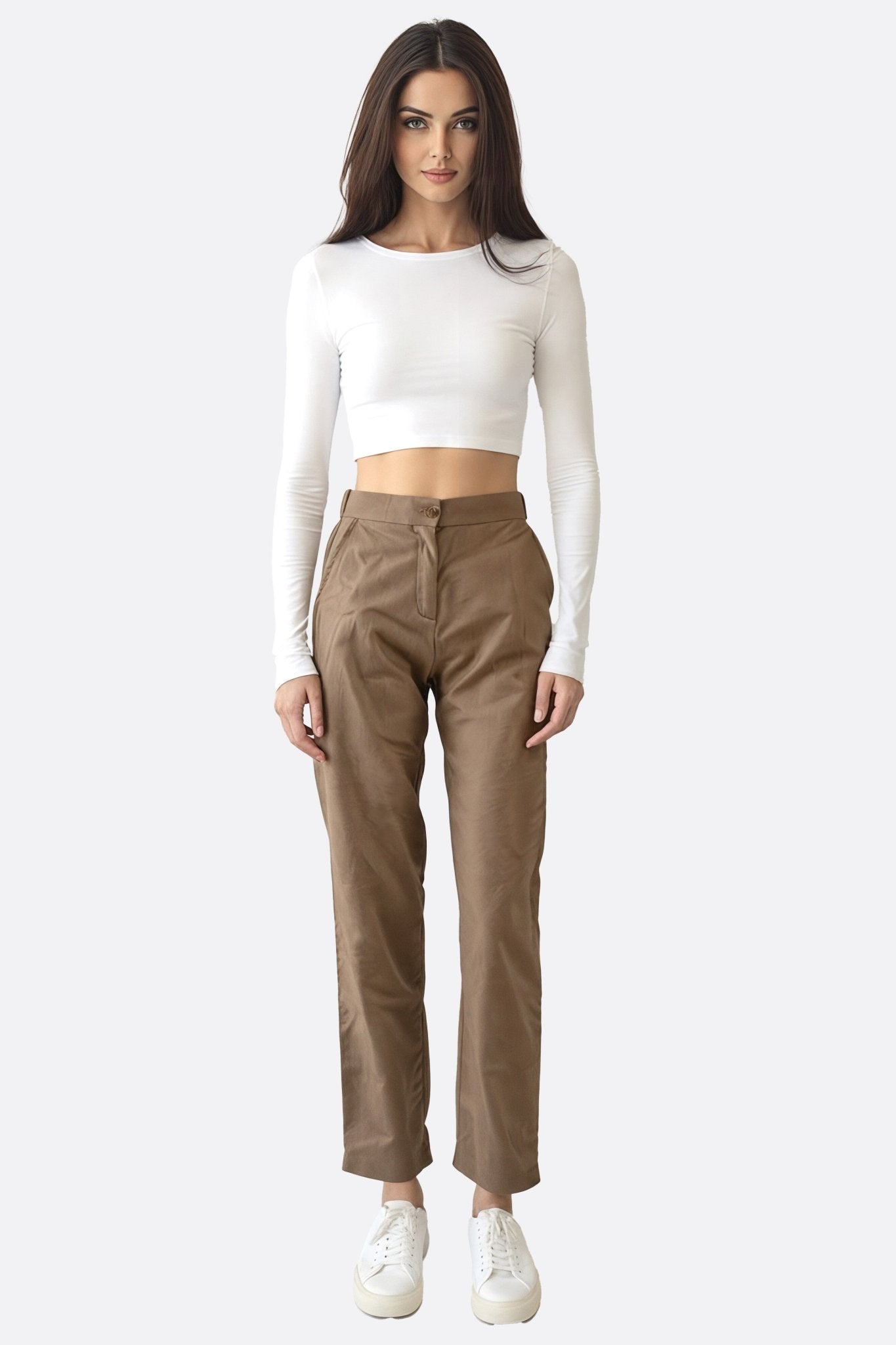 Pantalon marron à taille haute élastique - MISCIANO