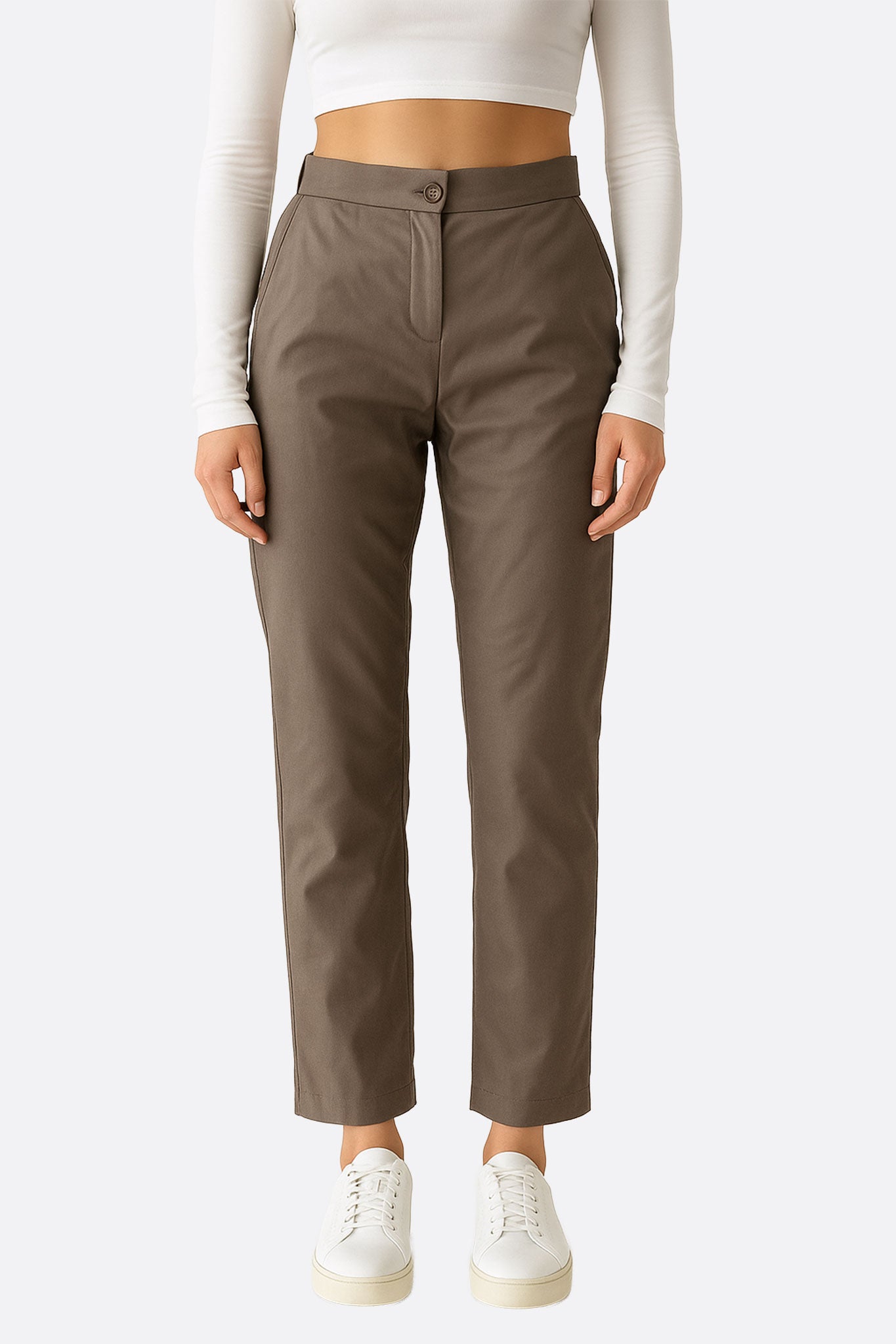 Pantalon marron à taille haute élastique - MISCIANO