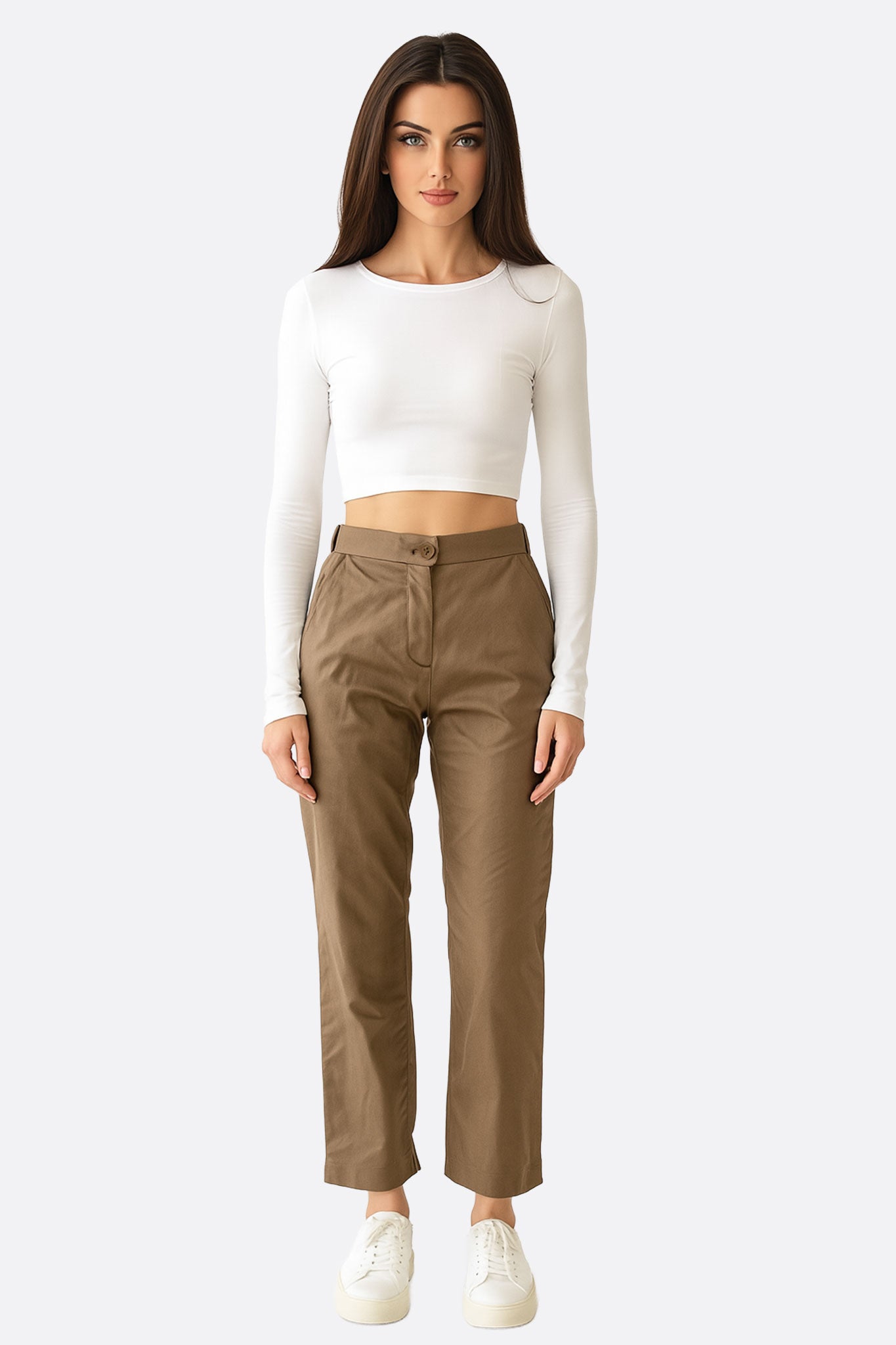Pantalon marron à taille haute élastique - MISCIANO