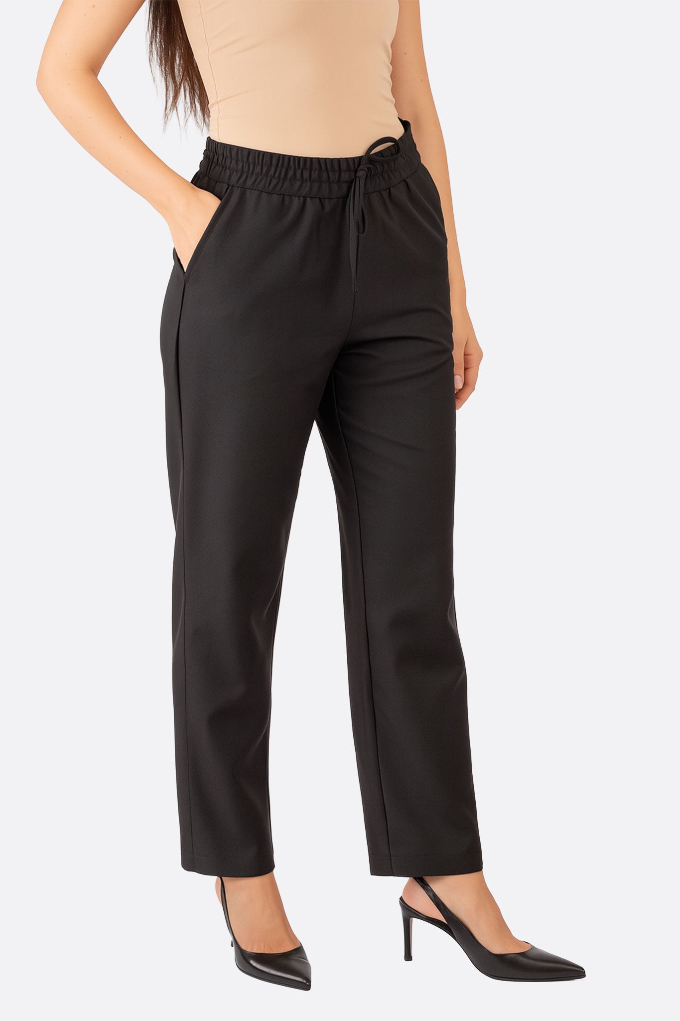 Schwarze lässige Hose mit elastischem Bund