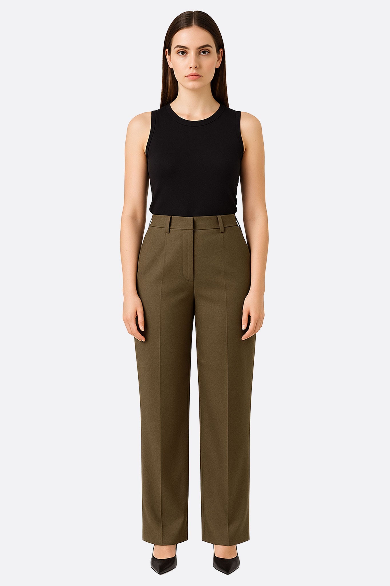 Pantalon vert kaki large à taille haute - MISCIANO