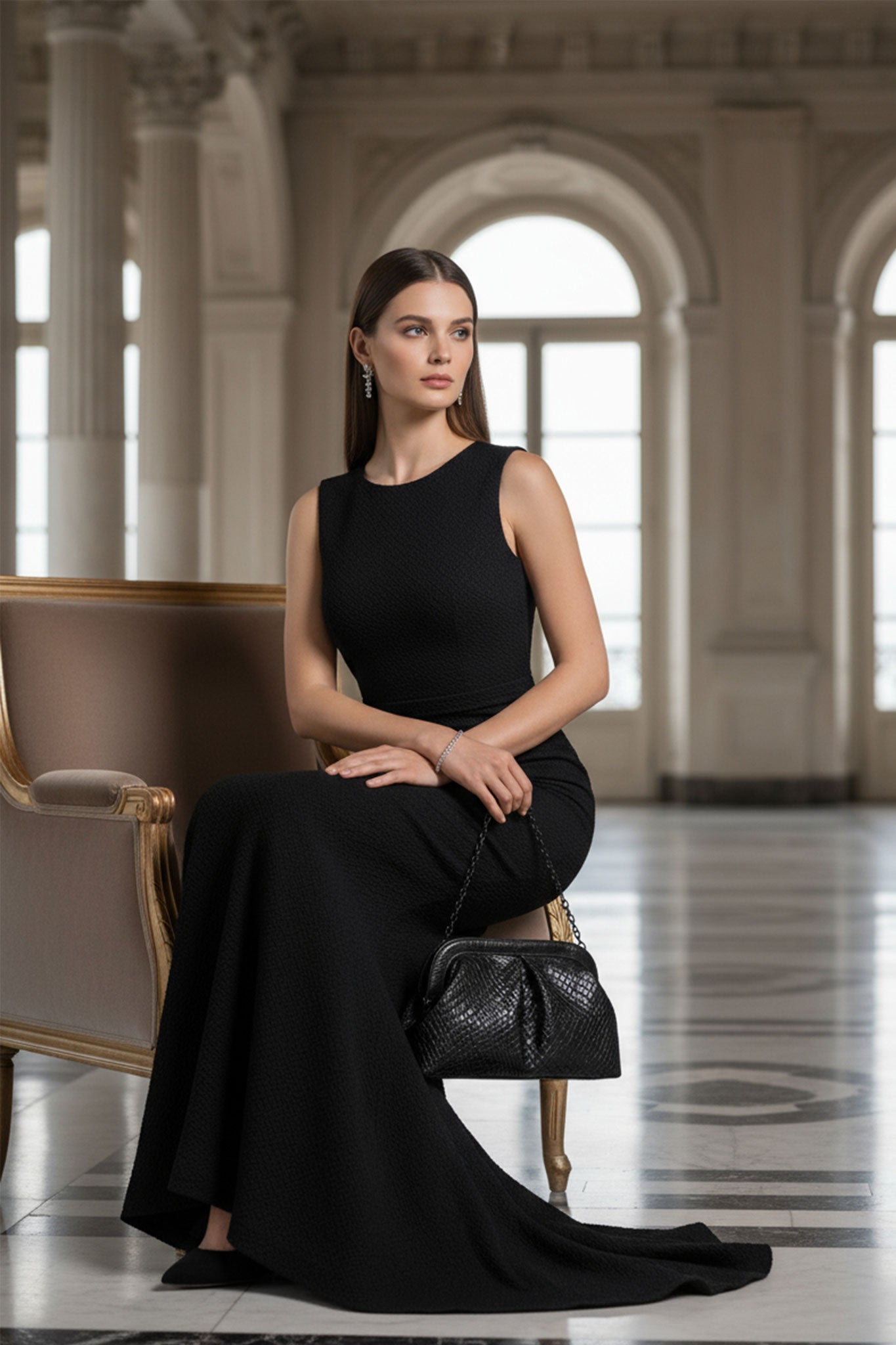 Finesse de la texture tissée sur une pochette noire, accessoire élégant pour rehausser une tenue de soirée.