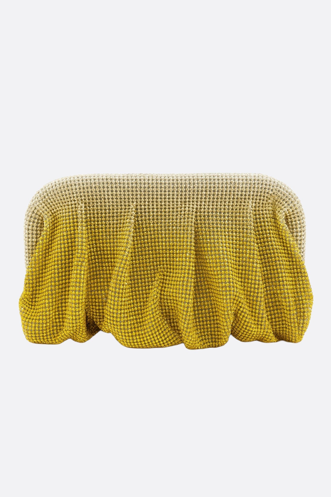 Pochette de soirée nuage à cristaux dégradés beiges et jaunes — ponctuation lumineuse pour robe rouge