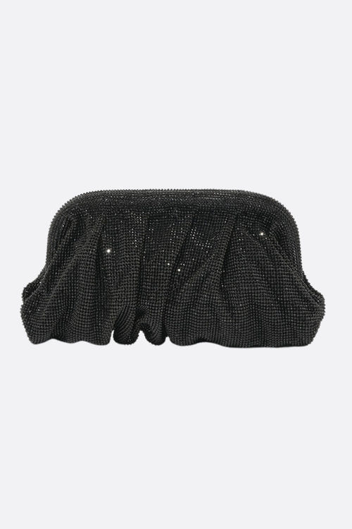 
Pochette de soirée élégante en noir, ornée de cristaux, silhouette plissée, accessoire chic pour vos soirées raffinées.



