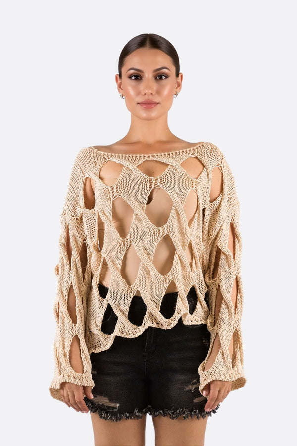Maglione da spiaggia oversize in maglia larga traforata