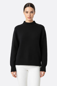 Jersey negro mujer en mohair con cuello alto