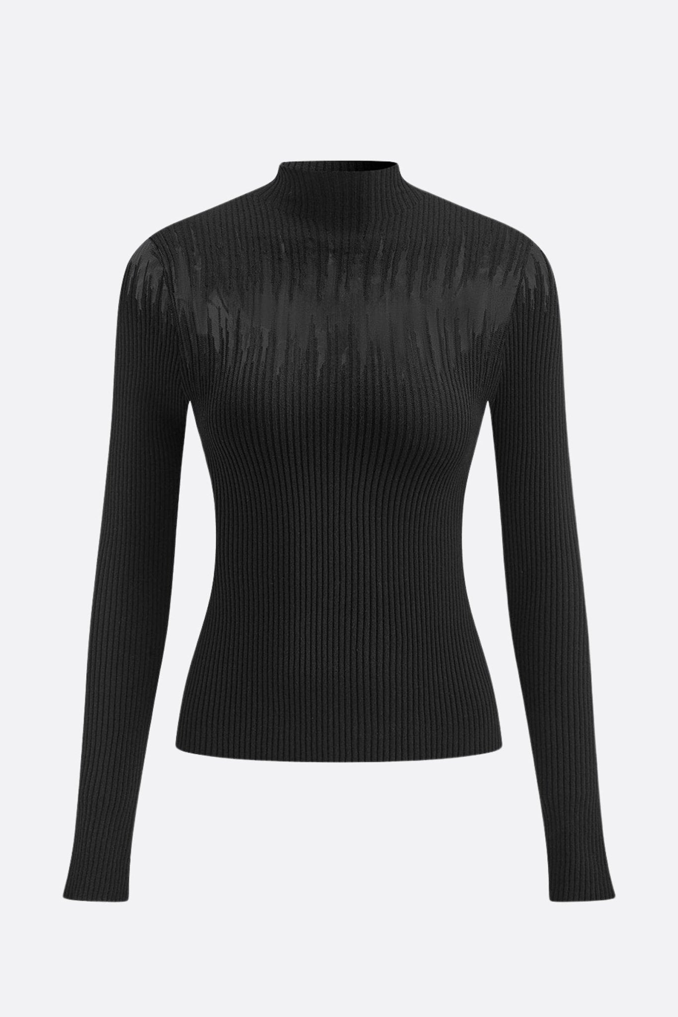 
Pull noir à manches longues en maille côtelée, mettant en avant un empiècement nude transparent, pour un style moderne.



