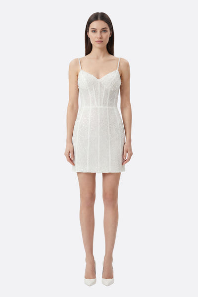 
Robe courte perlée blanche Otheo à bretelles



