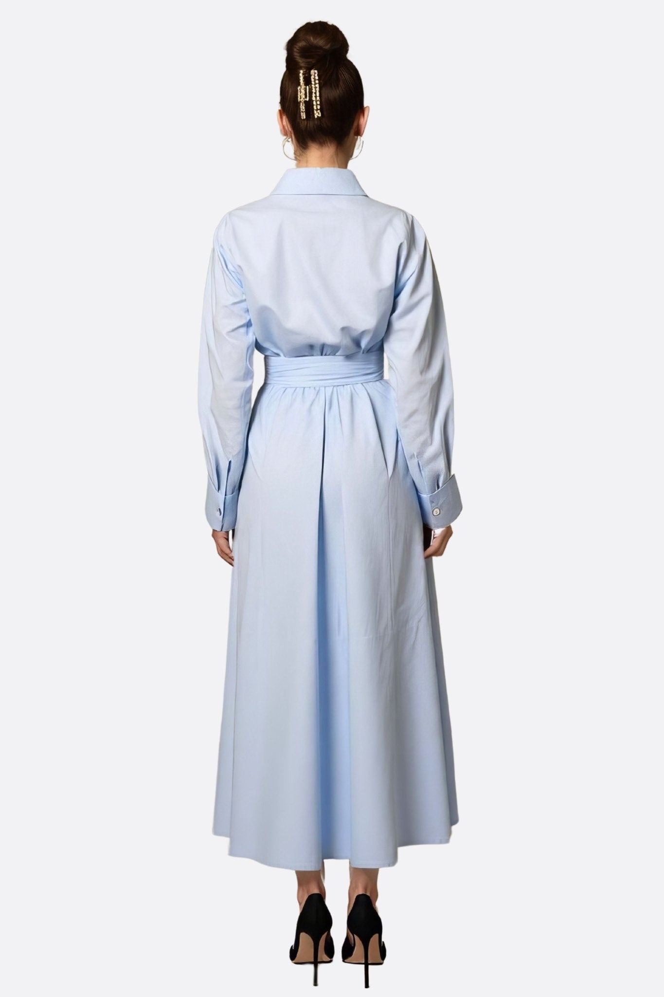 Robe chemise longue bleu ciel à coupe fluide - MISCIANO