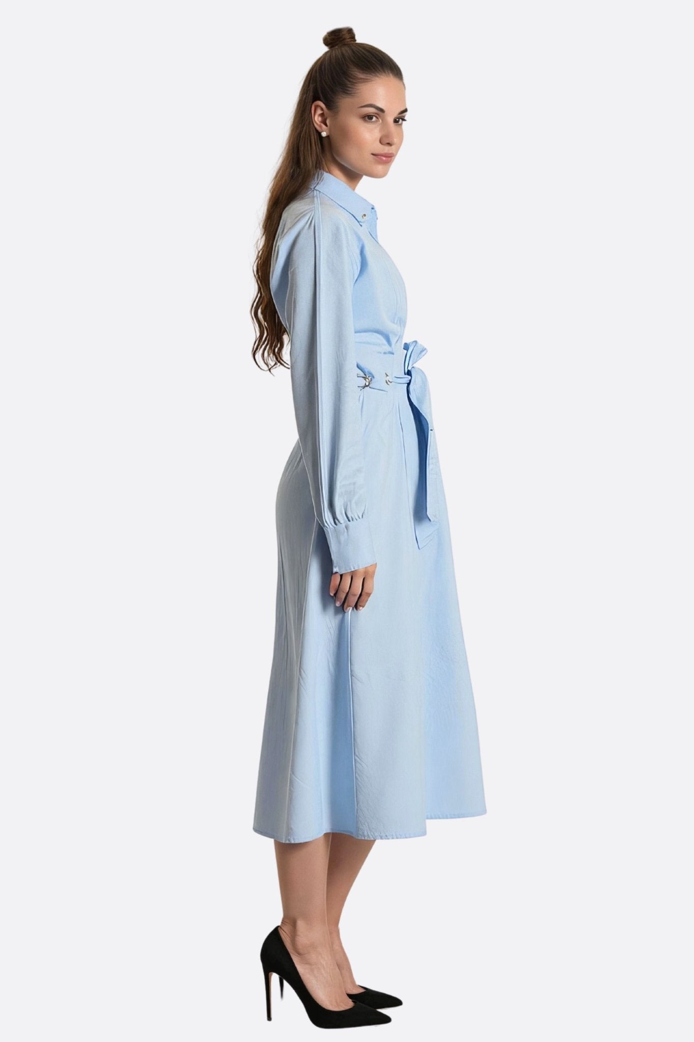 Robe chemise longue bleu ciel à coupe fluide - MISCIANO