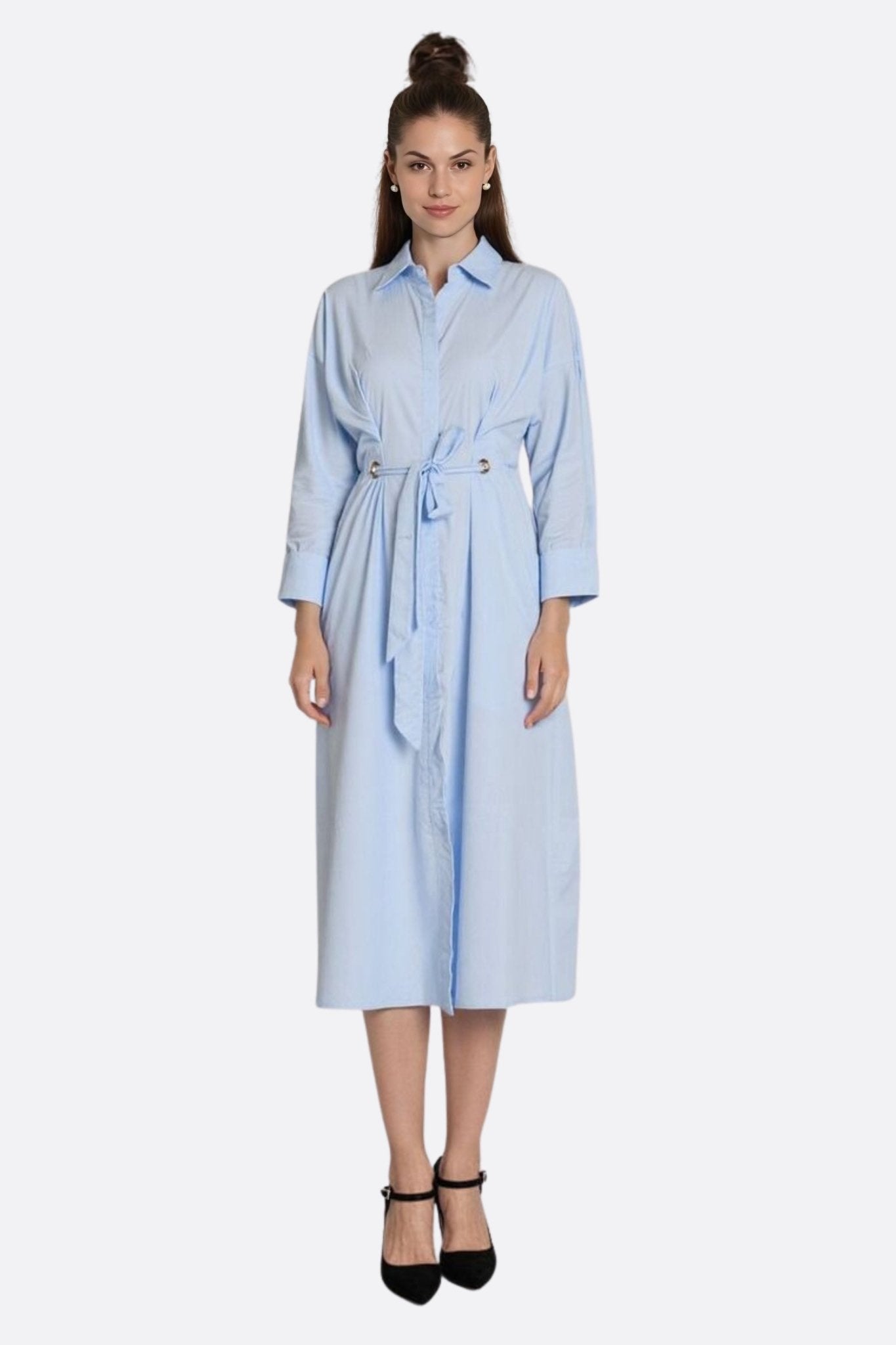 Robe chemise longue bleu ciel à coupe fluide