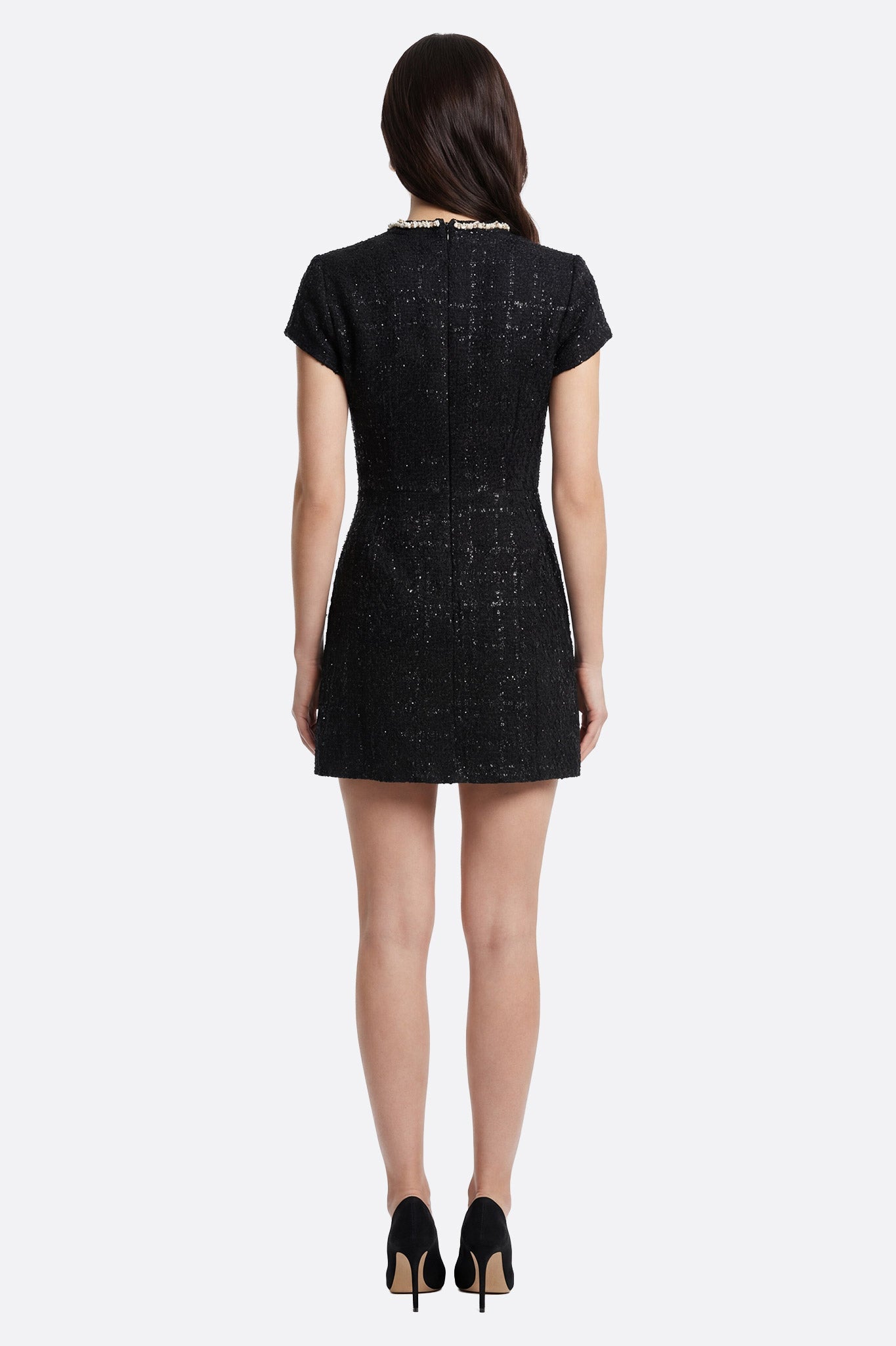 
Robe courte en tweed noir à col perlé doré - Misciano



