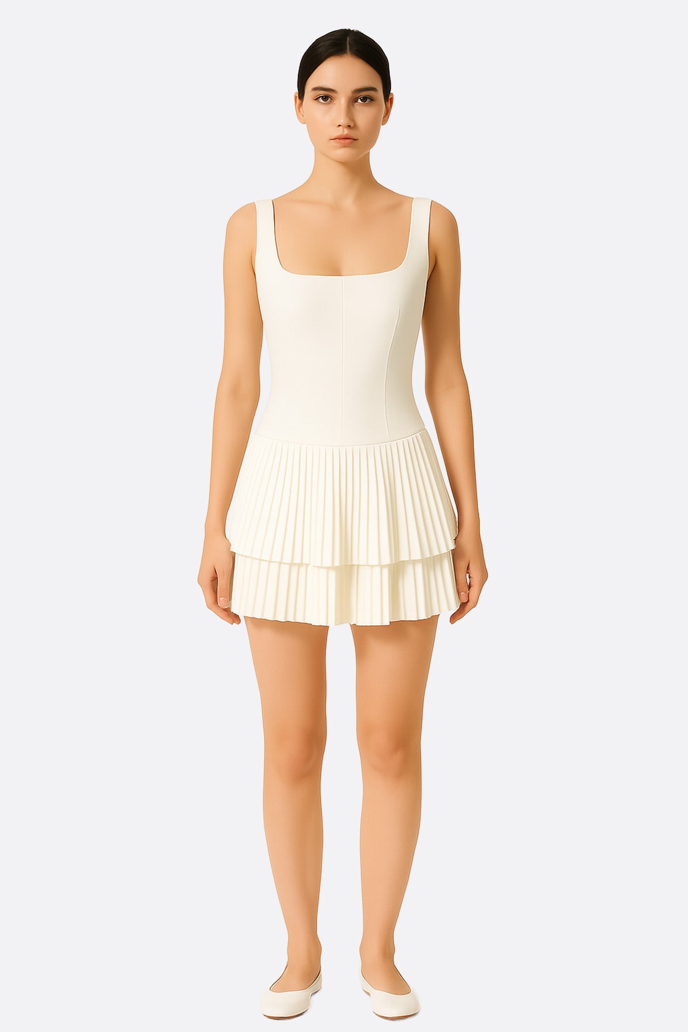 Robe courte évasée blanche à jupe plissée - MISCIANO