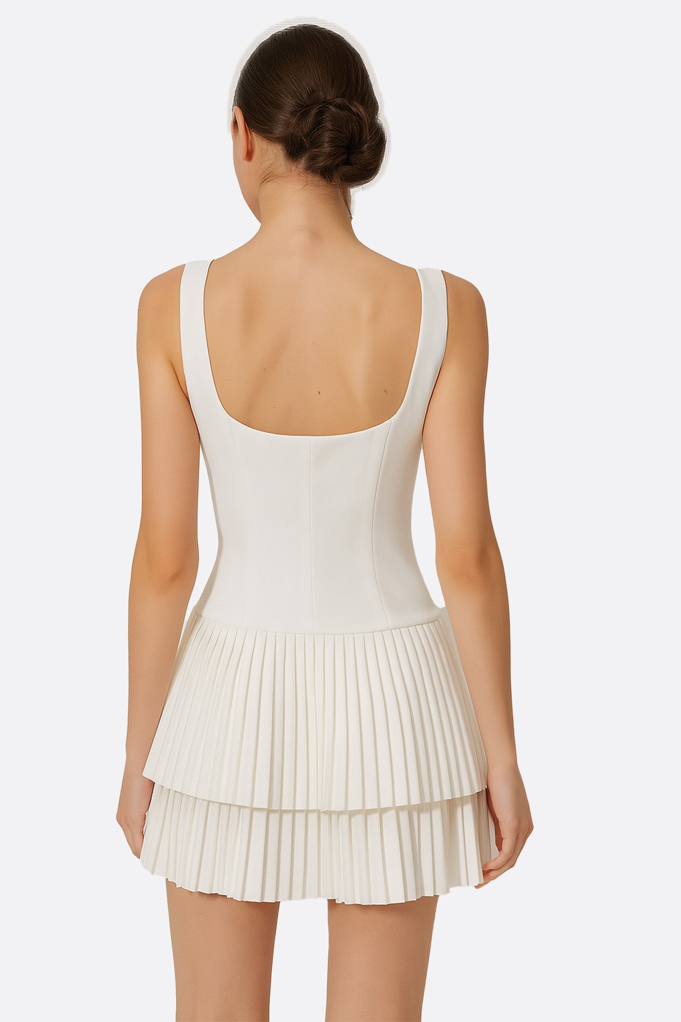 Robe courte évasée blanche à jupe plissée - MISCIANO