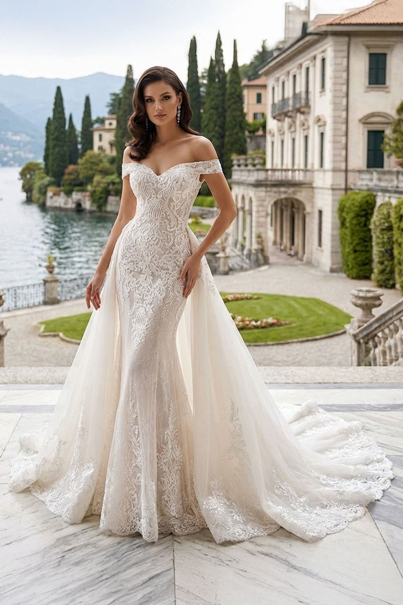 
Détails raffinés du dos de la robe de mariée Almaris en dentelle blanche, accentuant la délicatesse et la grâce pour un...



