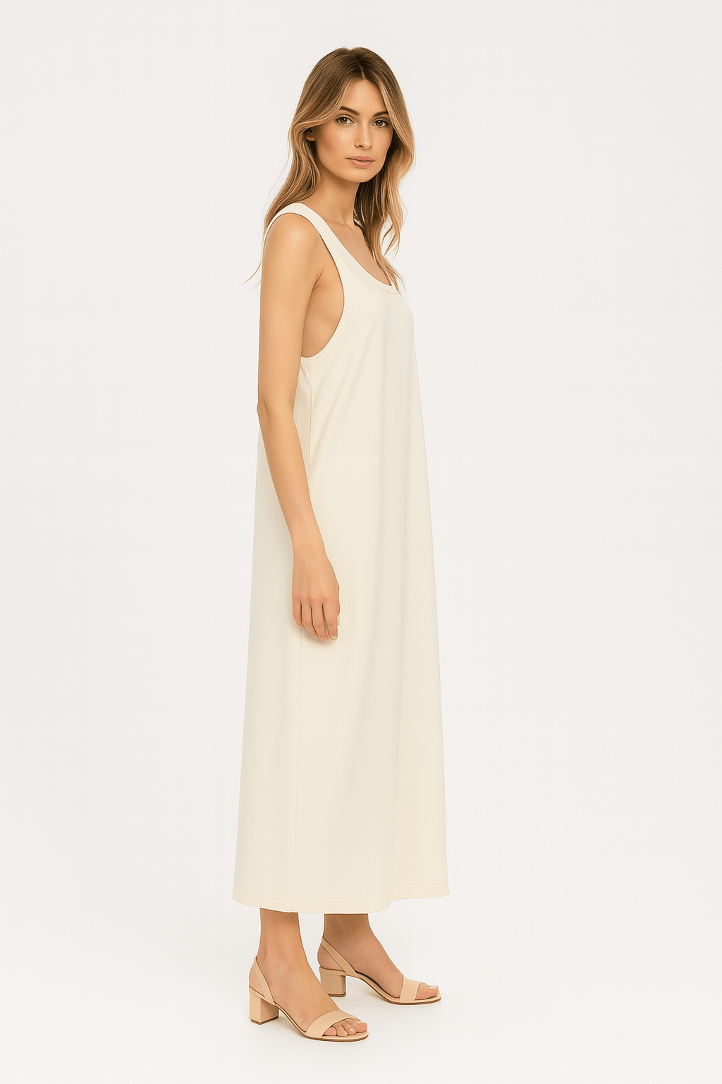 Robe longue fluide blanche à encolure douce - MISCIANO