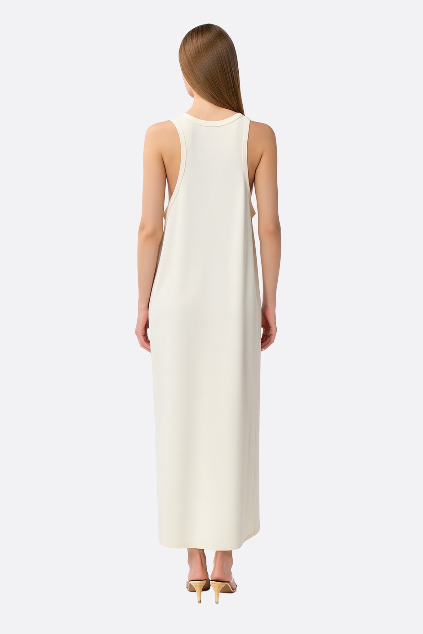 Robe longue fluide blanche à encolure douce - MISCIANO