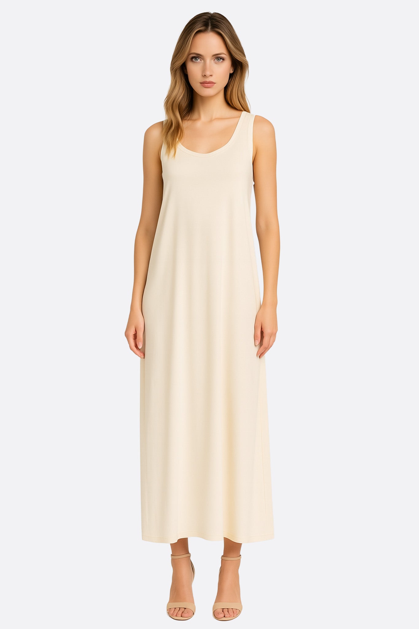 Robe longue fluide blanche à encolure douce - MISCIANO