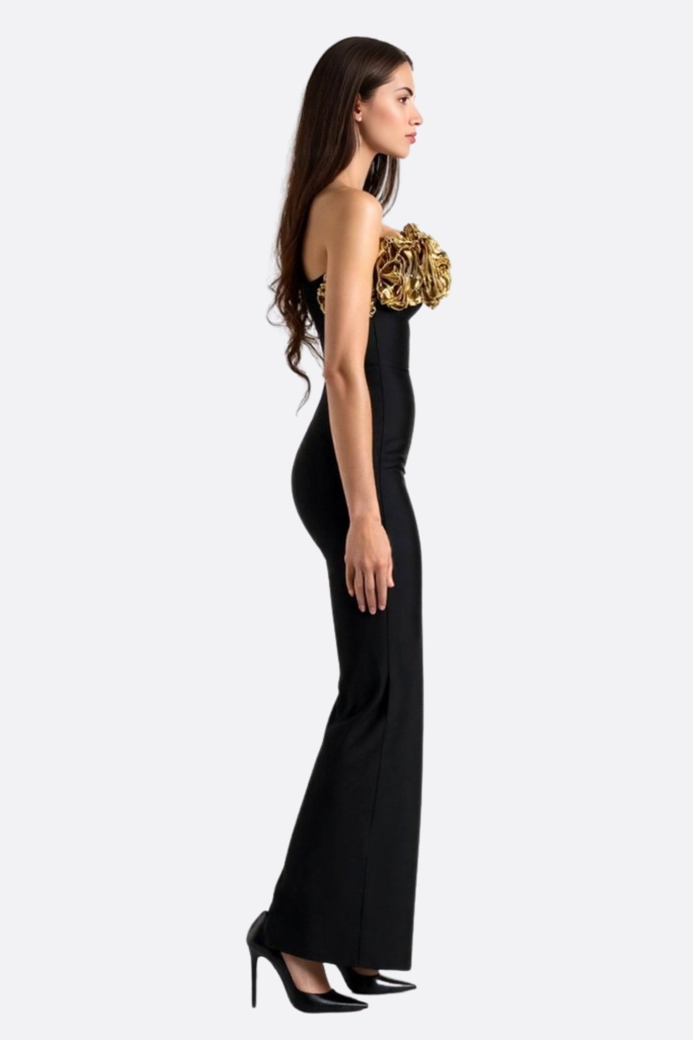 Robe longue noire a encolure asymétrique - MISCIANO