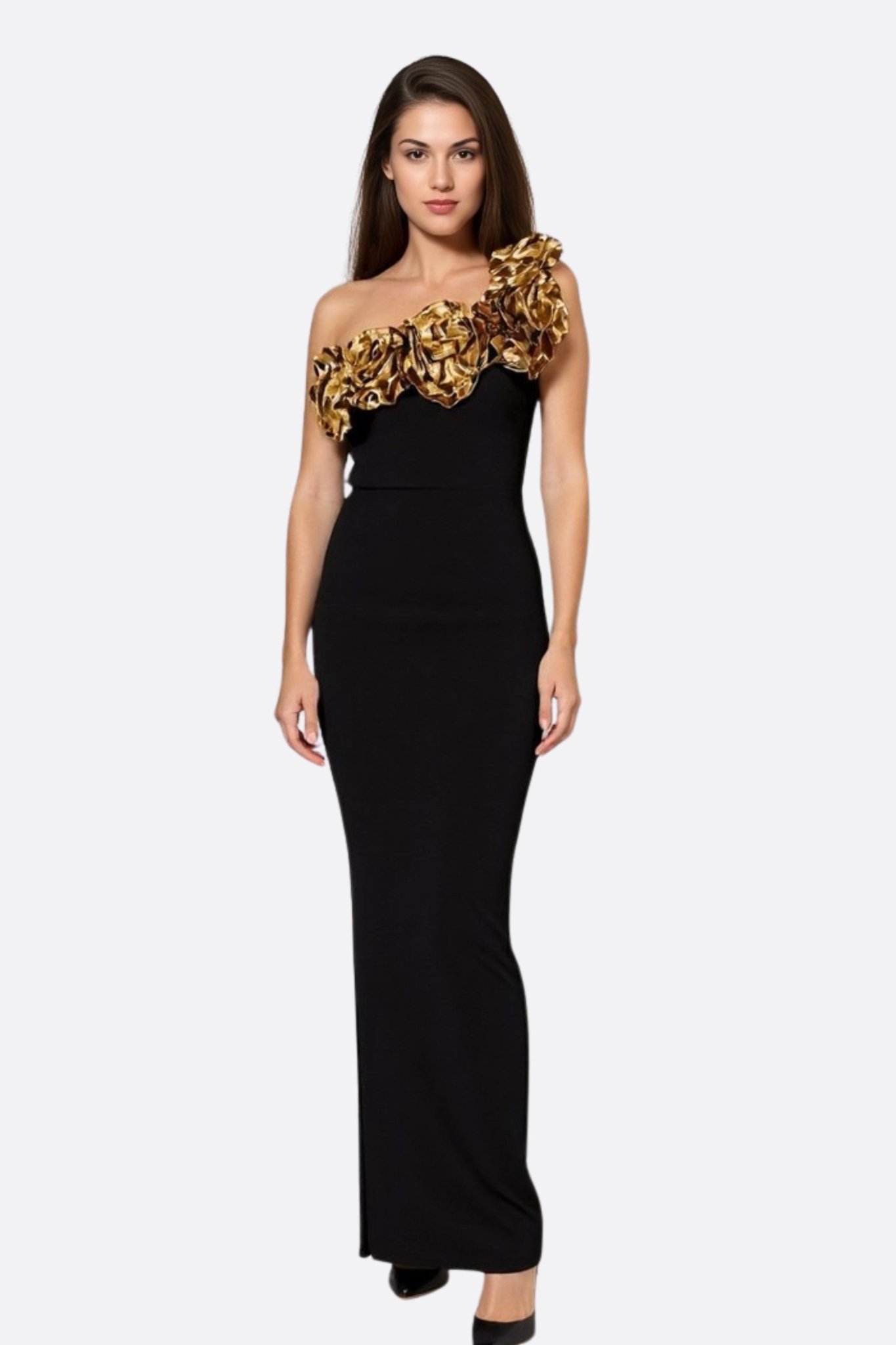 Robe longue noire a encolure asymétrique - MISCIANO