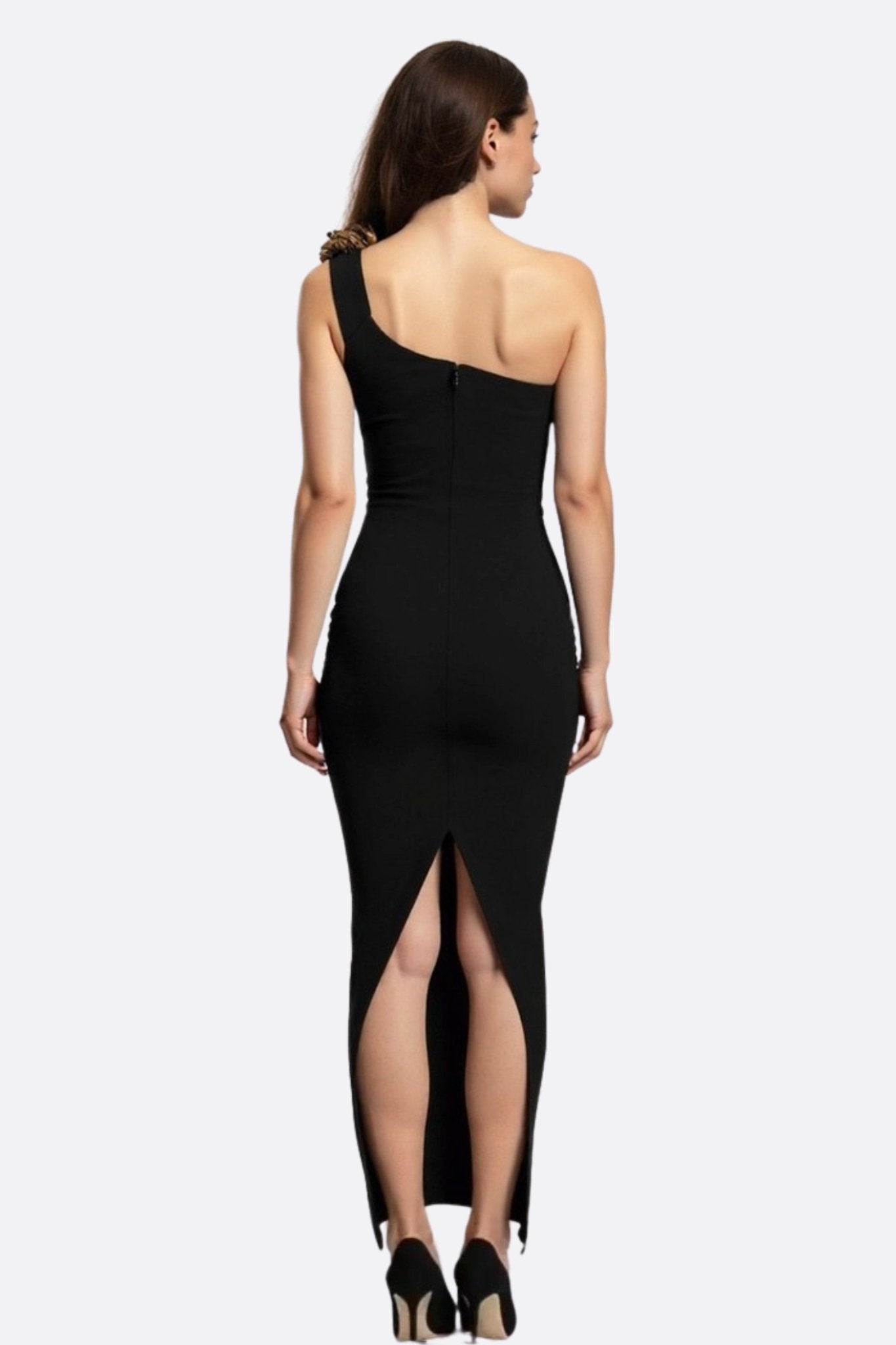 Robe longue noire a encolure asymétrique - MISCIANO