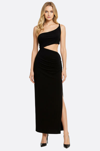 
Robe noire élégante à découpes asymétriques et drapés, parfaite pour une soirée chic ou un événement raffiné.



