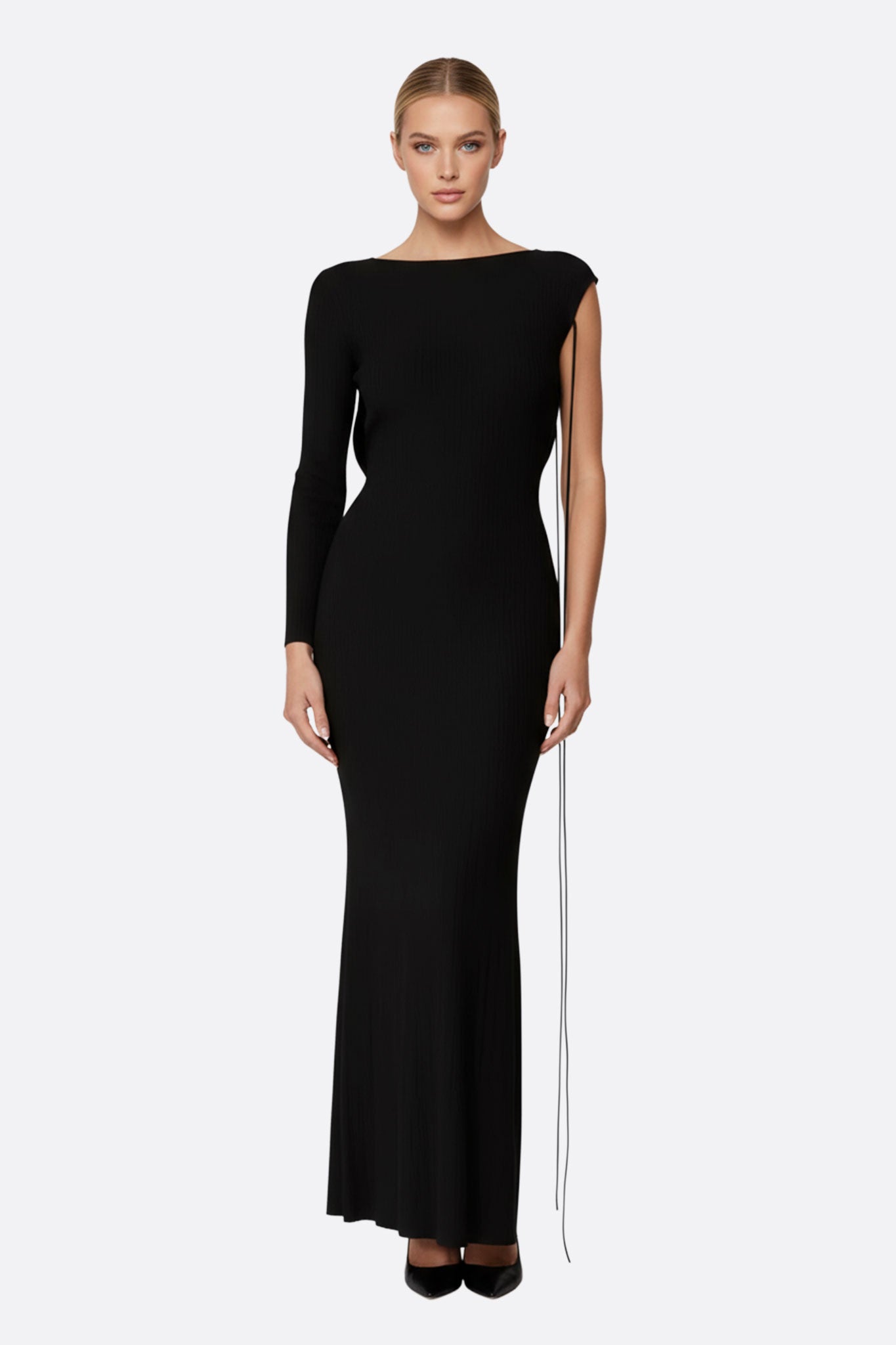 Robe Longue Noire Col Drap Plongeant Femme | Misciano Robe Longue Noire Col Drap Plongeant Femme | Misciano