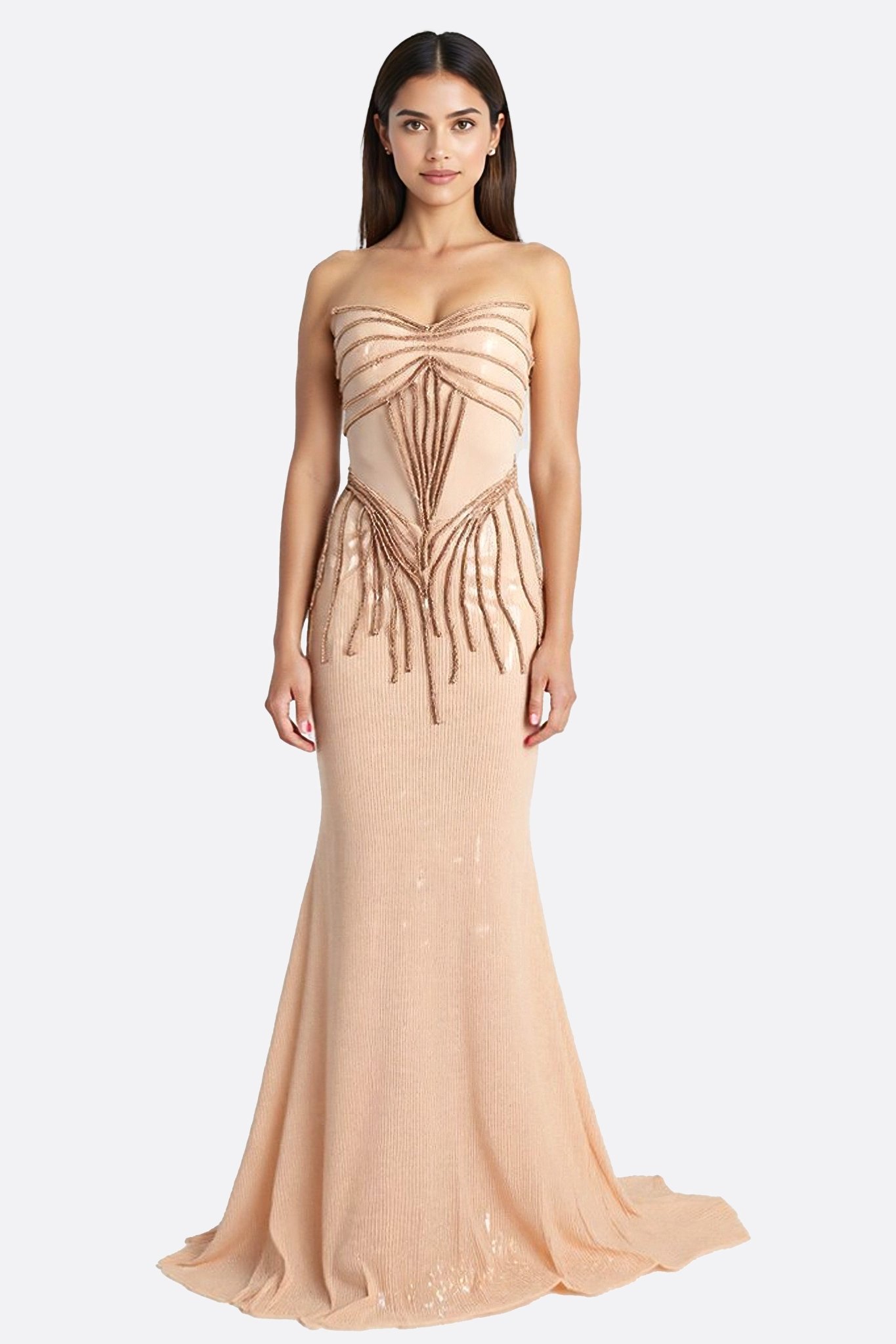 Robe longue sirène beige brodée - MISCIANO