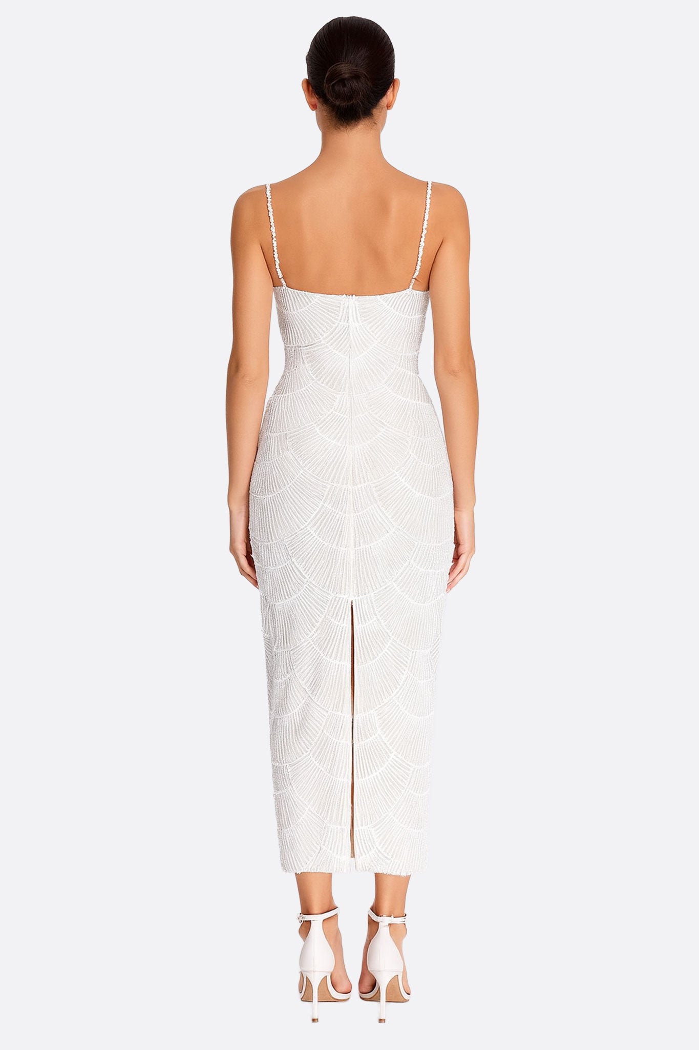 Robe midi perles et sequins champagne - MISCIANO