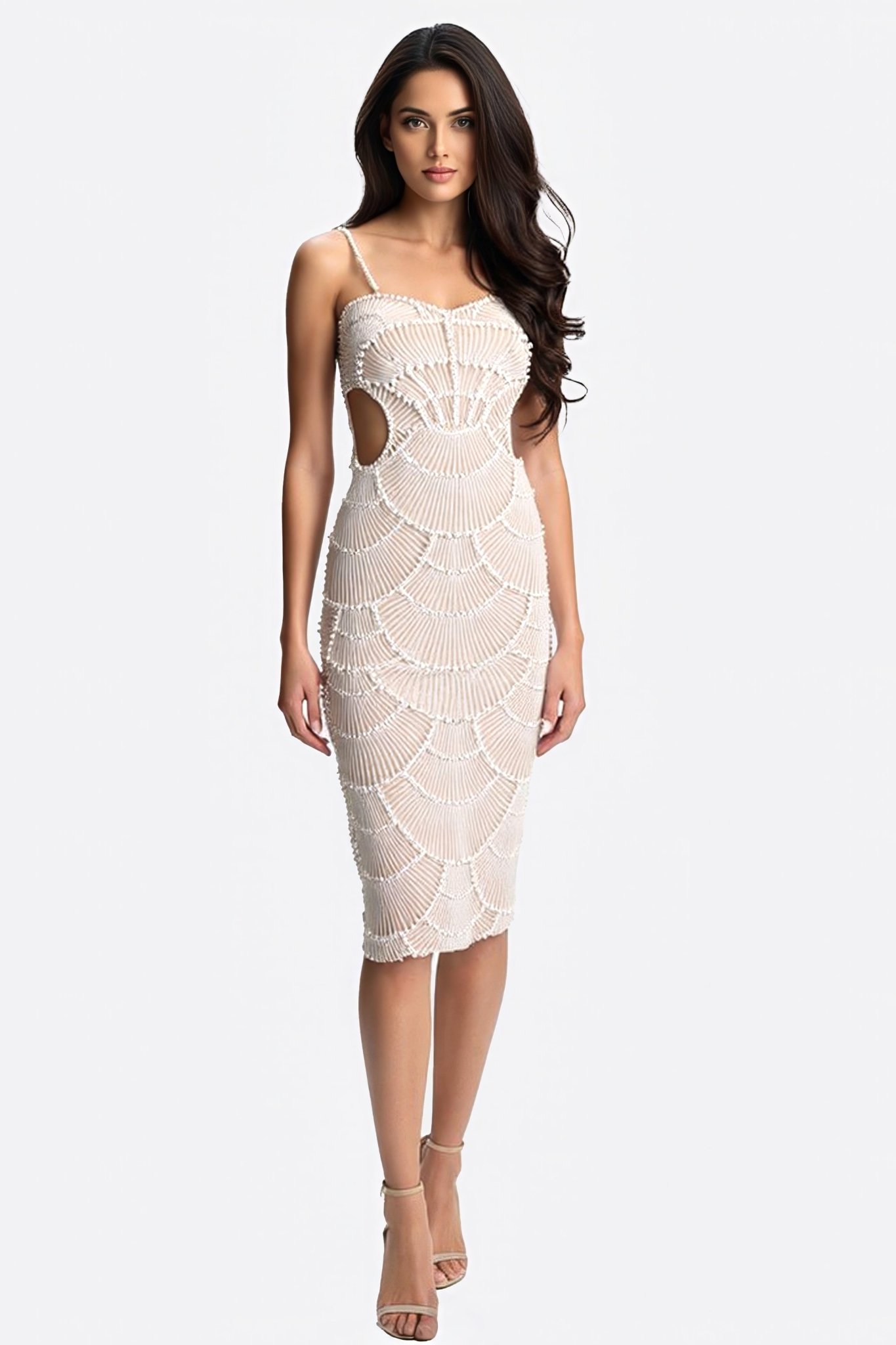 Robe midi perles et sequins champagne - MISCIANO