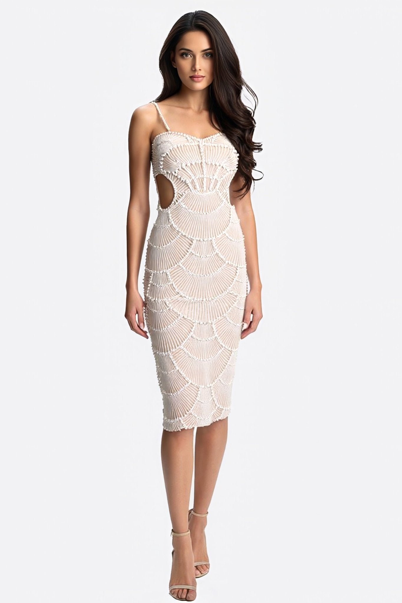 Robe midi perles et sequins champagne - MISCIANO