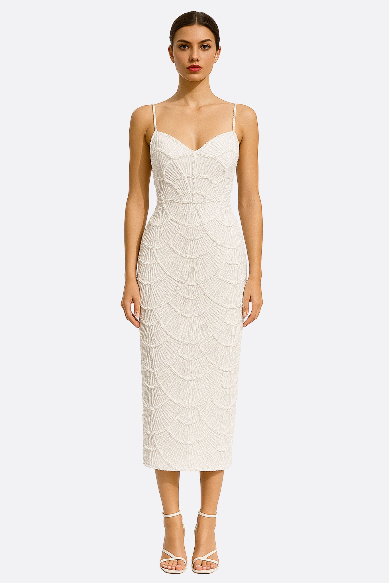 Robe midi perles et sequins champagne - MISCIANO