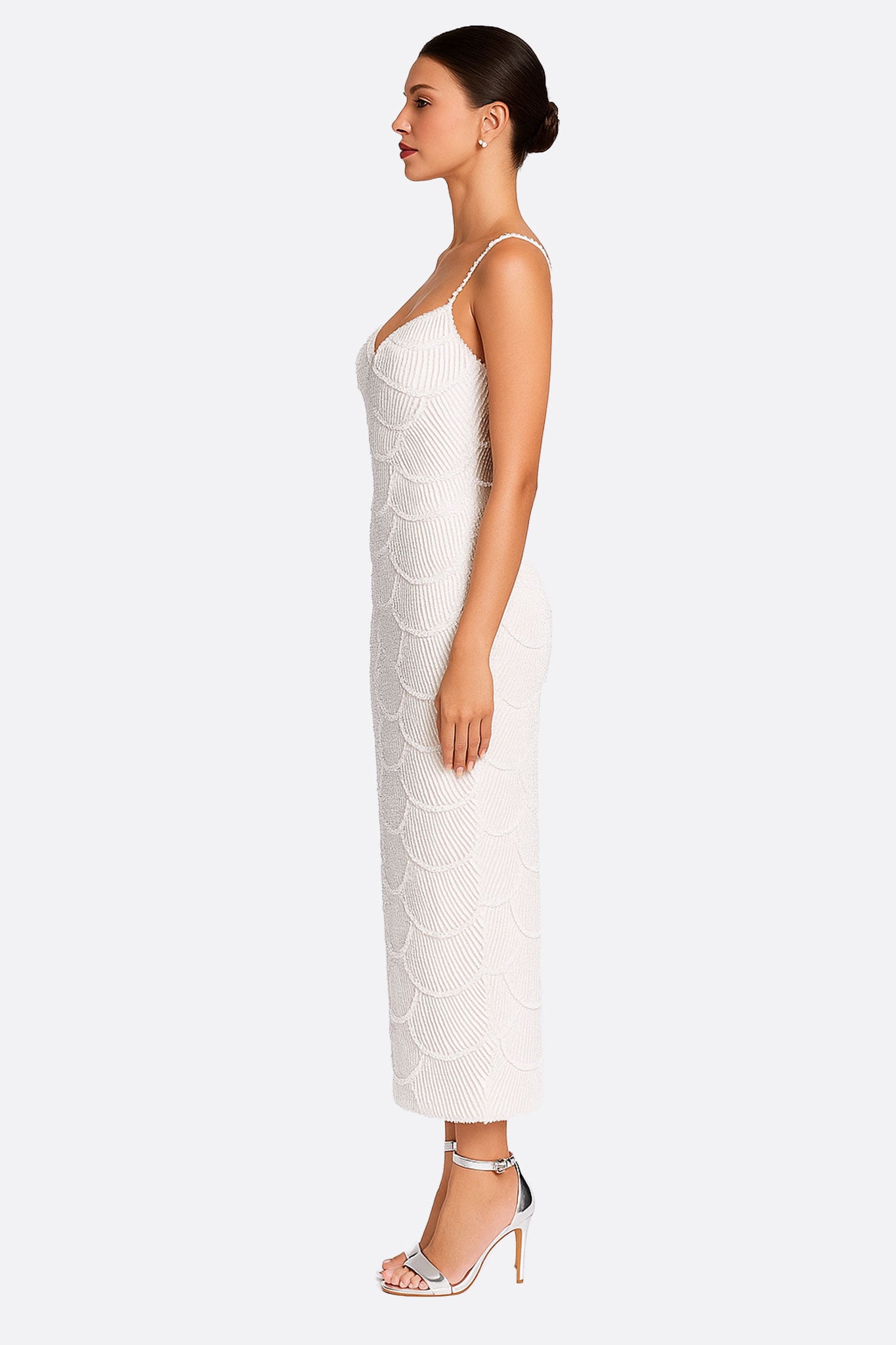Robe midi perles et sequins champagne - MISCIANO