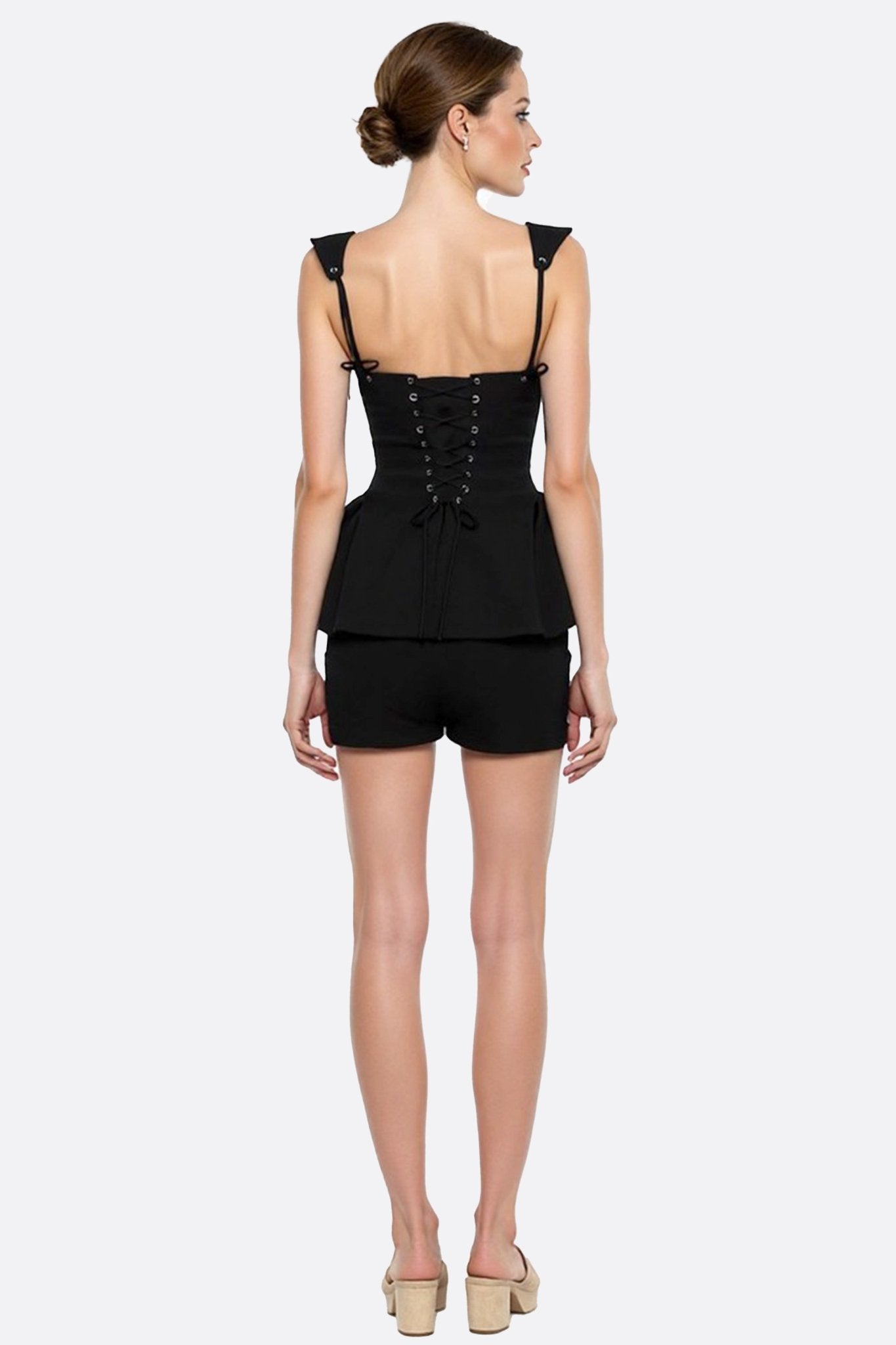Robe sculpturale noire à volants - MISCIANO