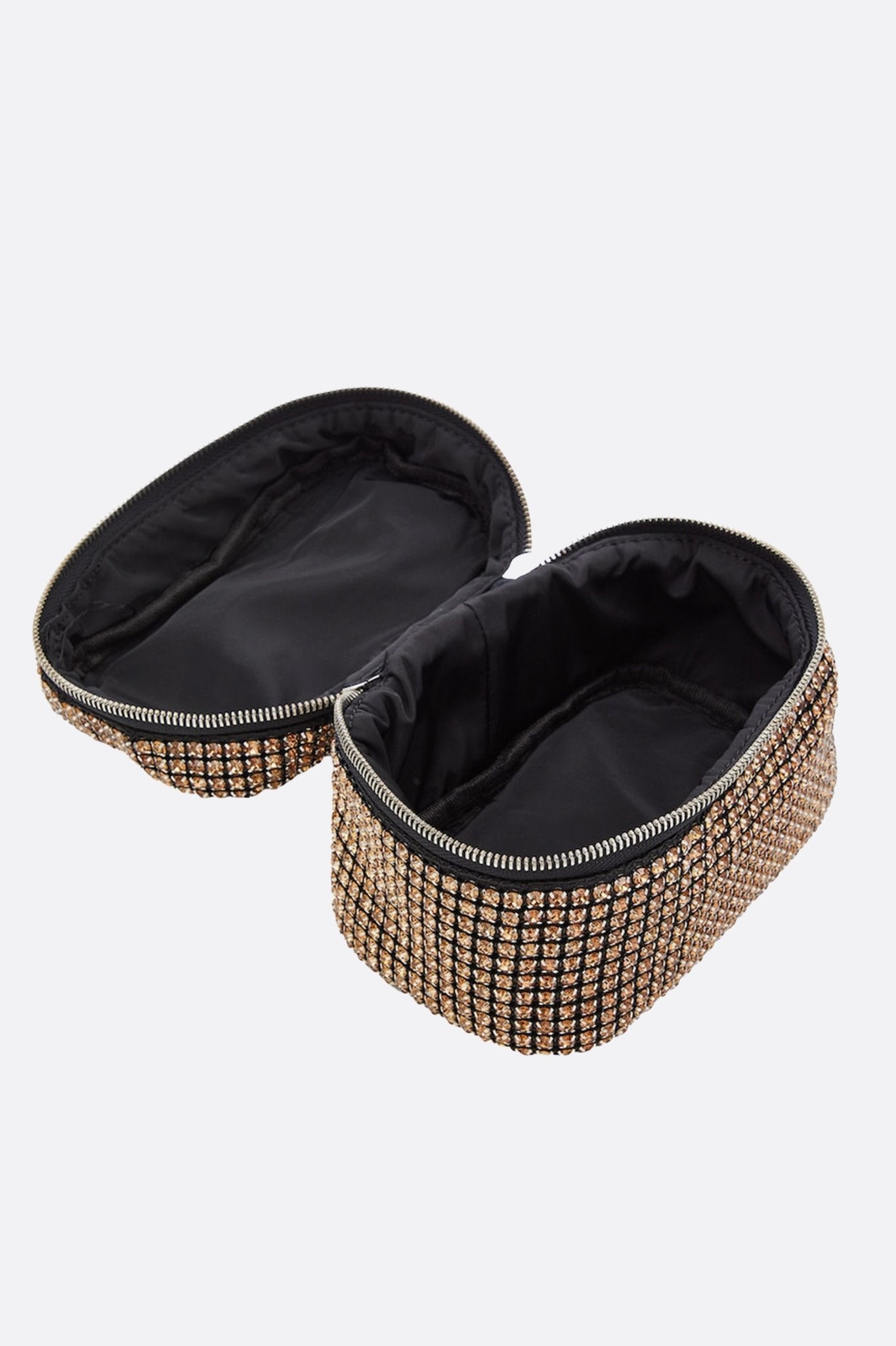 
Détails d'un sac à main élégant à cristaux dorés, bandoulière amovible, idéal pour vos soirées glamour.



