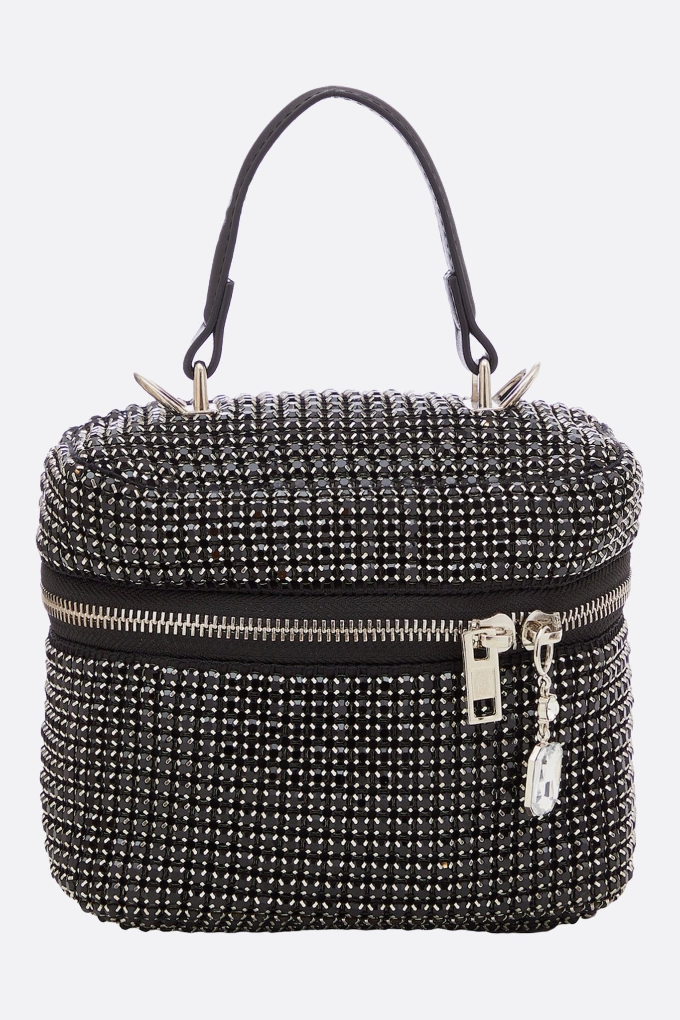 Sac à main de soirée élégant en cristaux noirs, avec bandoulière amovible, parfait pour des événements chics.