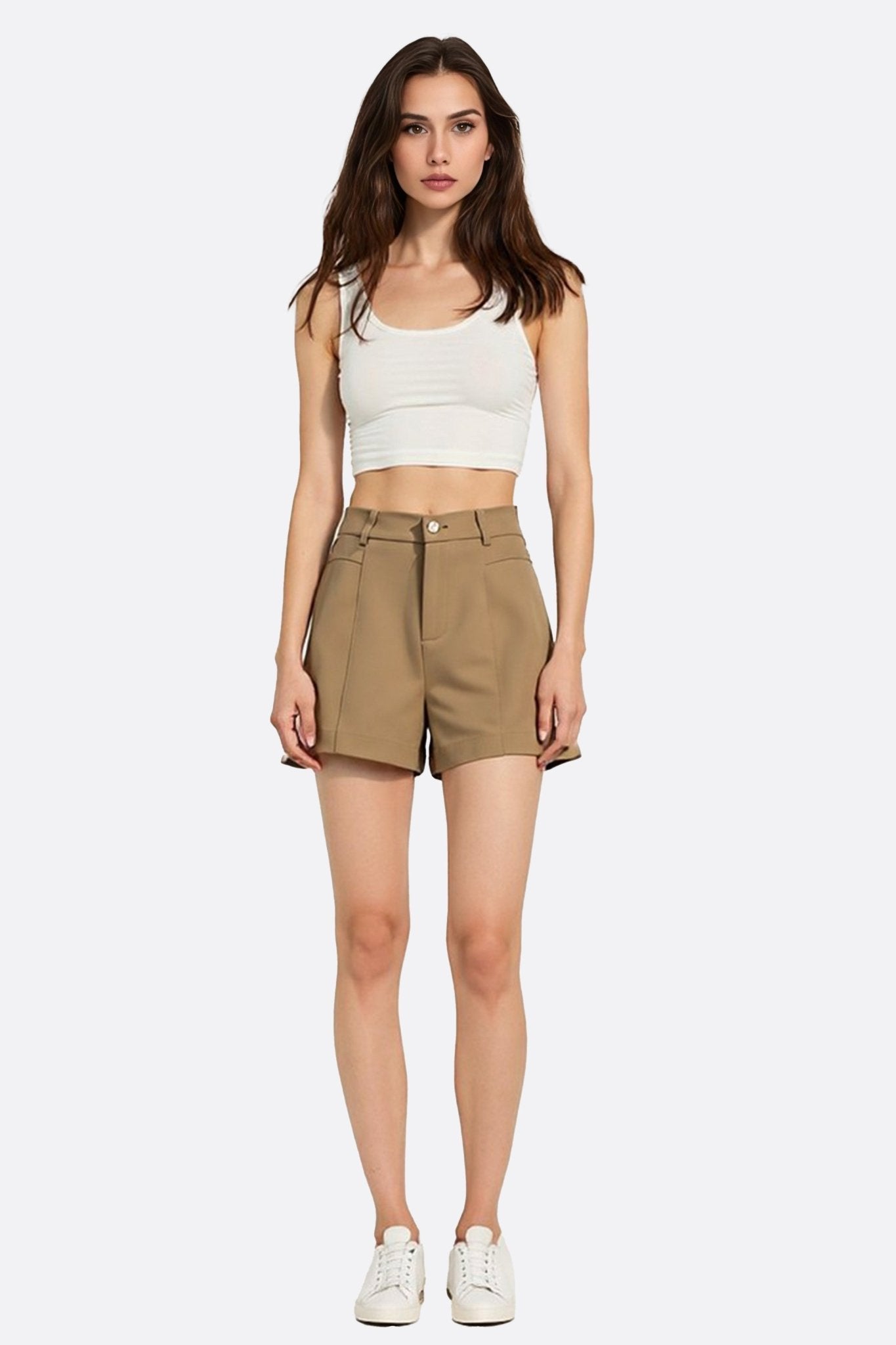 Short beige taille haute à pinces - MISCIANO