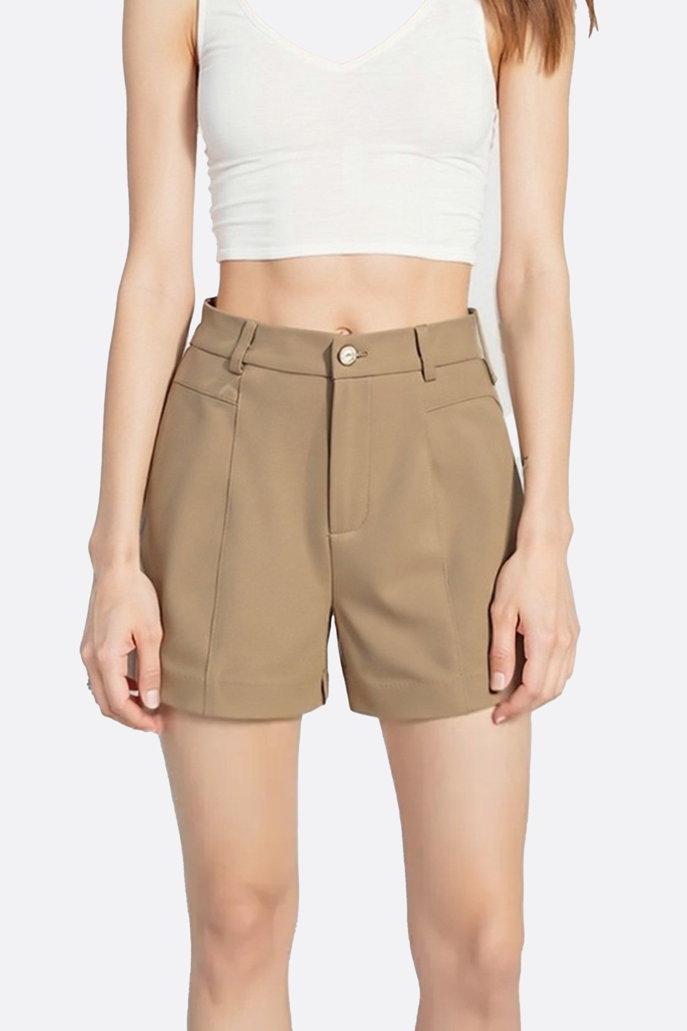 Short beige taille haute à pinces - MISCIANO