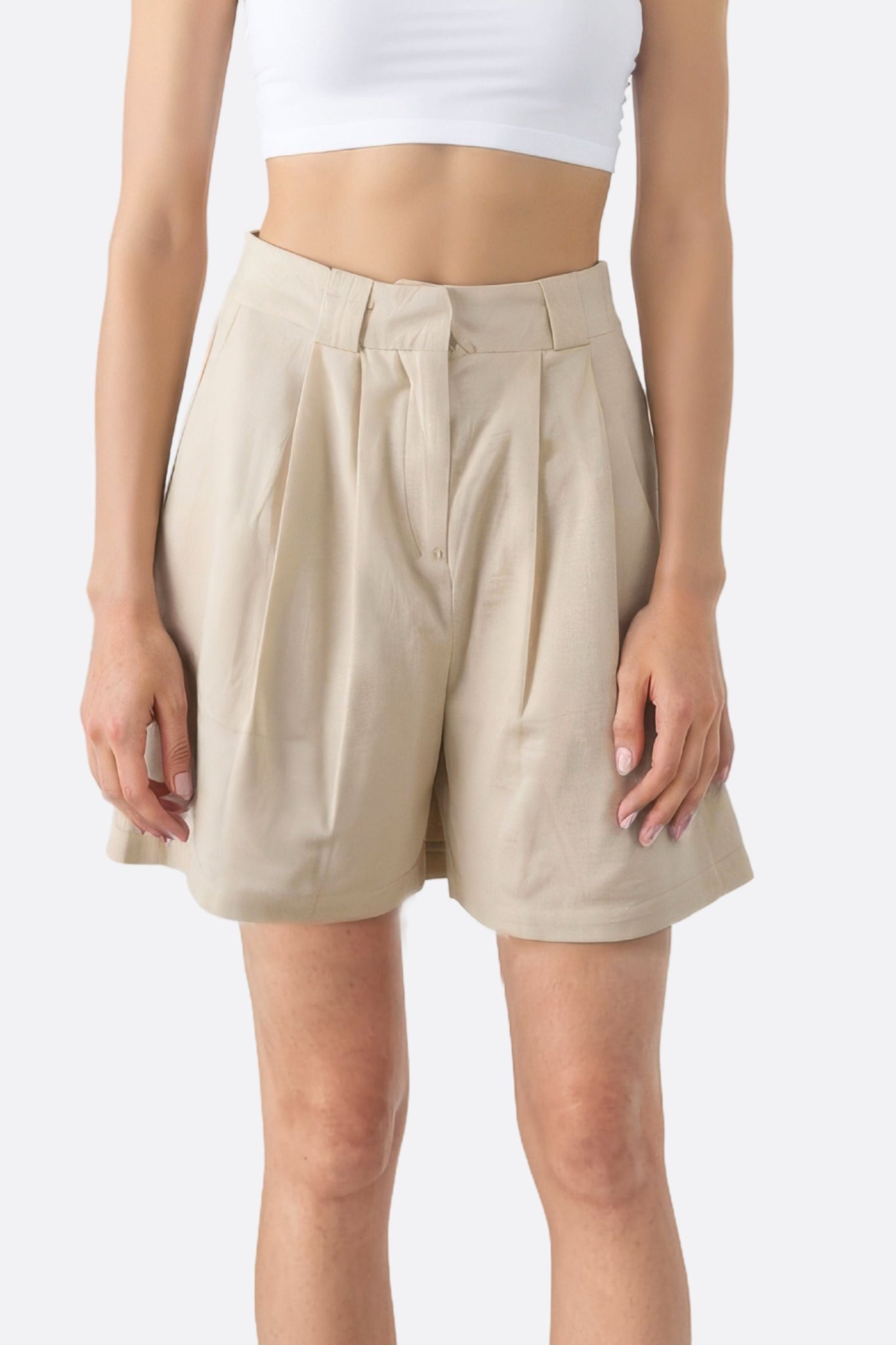Short beige taille haute en tencel et lin - MISCIANO