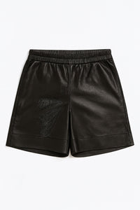Short in similpelle nera con vita elastica