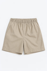 Короткая бежевая юбка на резинке из легкой ткани