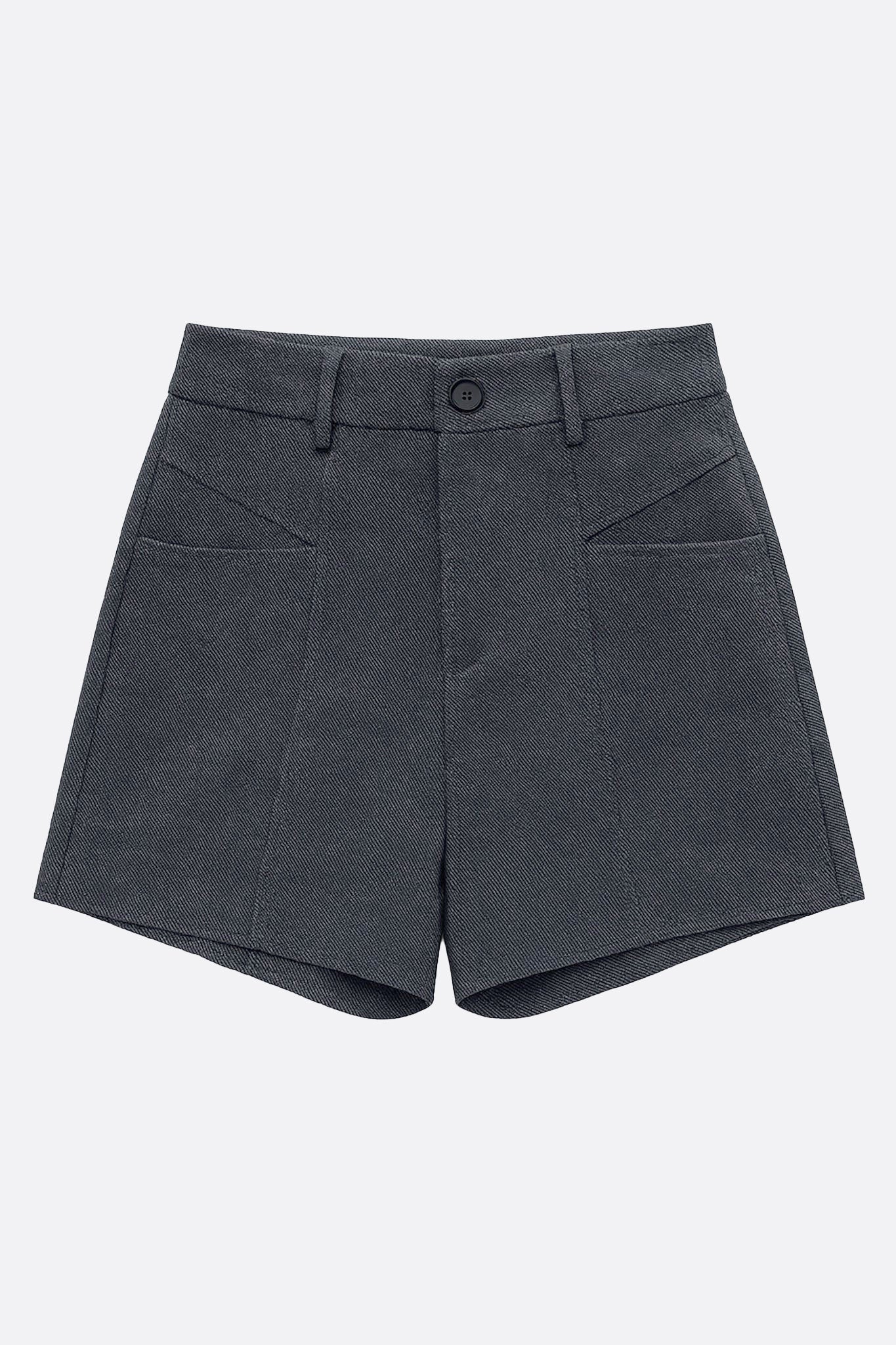 Short gris anthracite taille haute femme en tissu texturé - MISCIANO