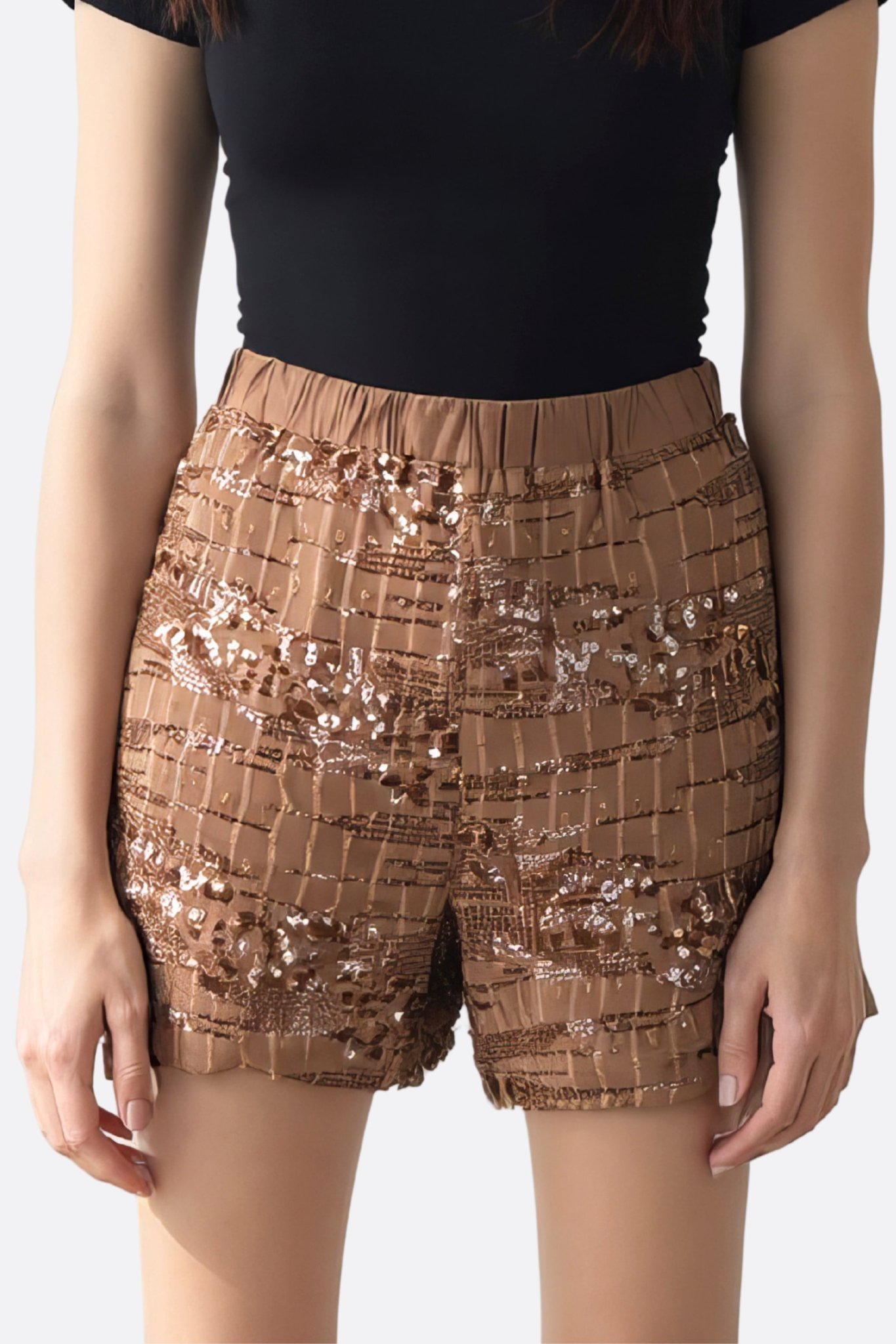 Short marron brodé à sequins - MISCIANO